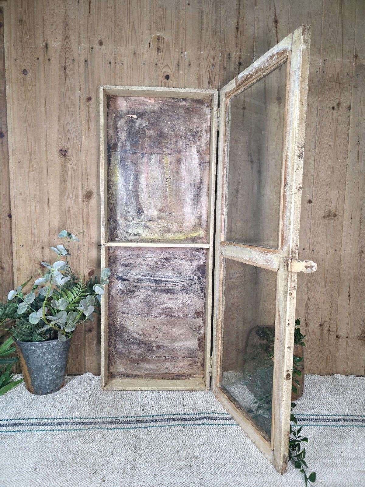Vintage Rustic Indian Wooden Glazed Shop Display Bathroom Kitchen Wall Cabinet photo for sale