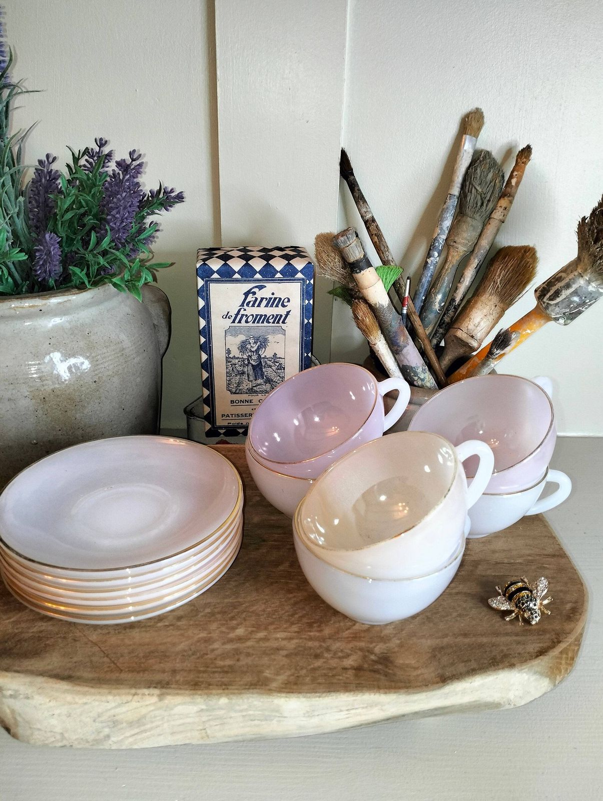 Vintage Arcopal Tea Cup & Saucer Set – French Opaque Pastel Milk Glass