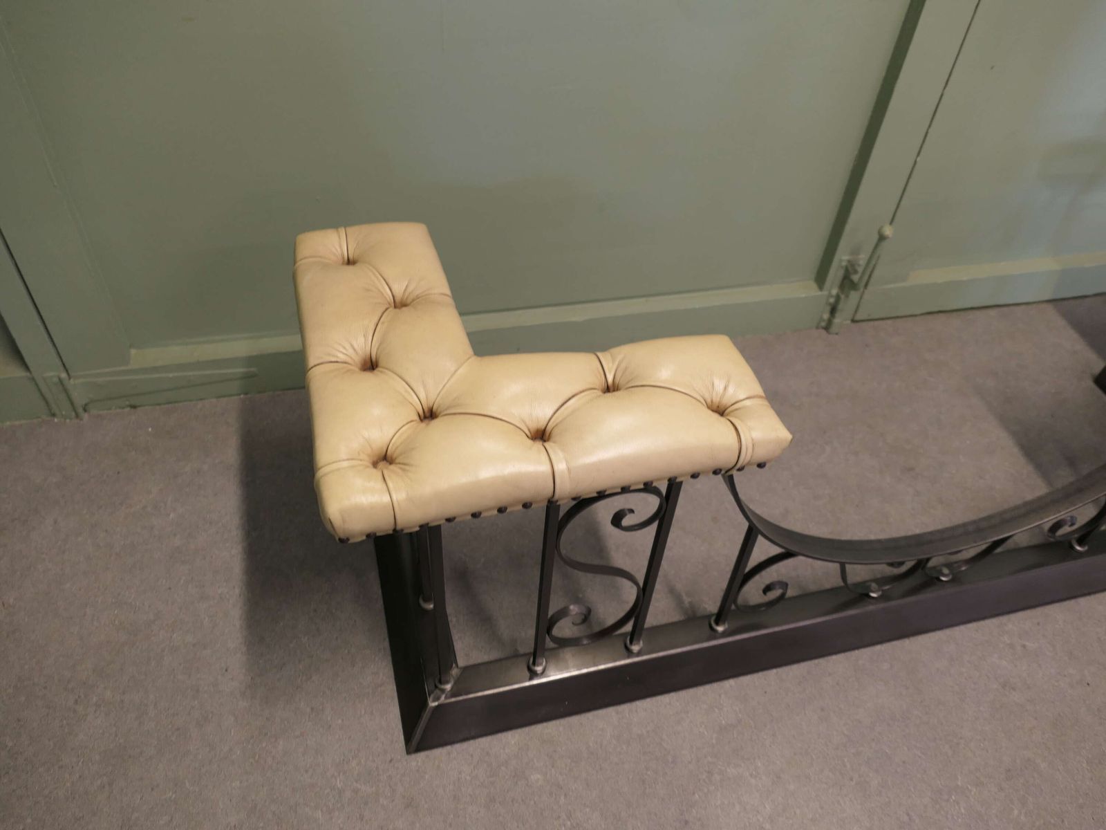Polished Steel Wrought Iron And Leather Club Fender photo furniture