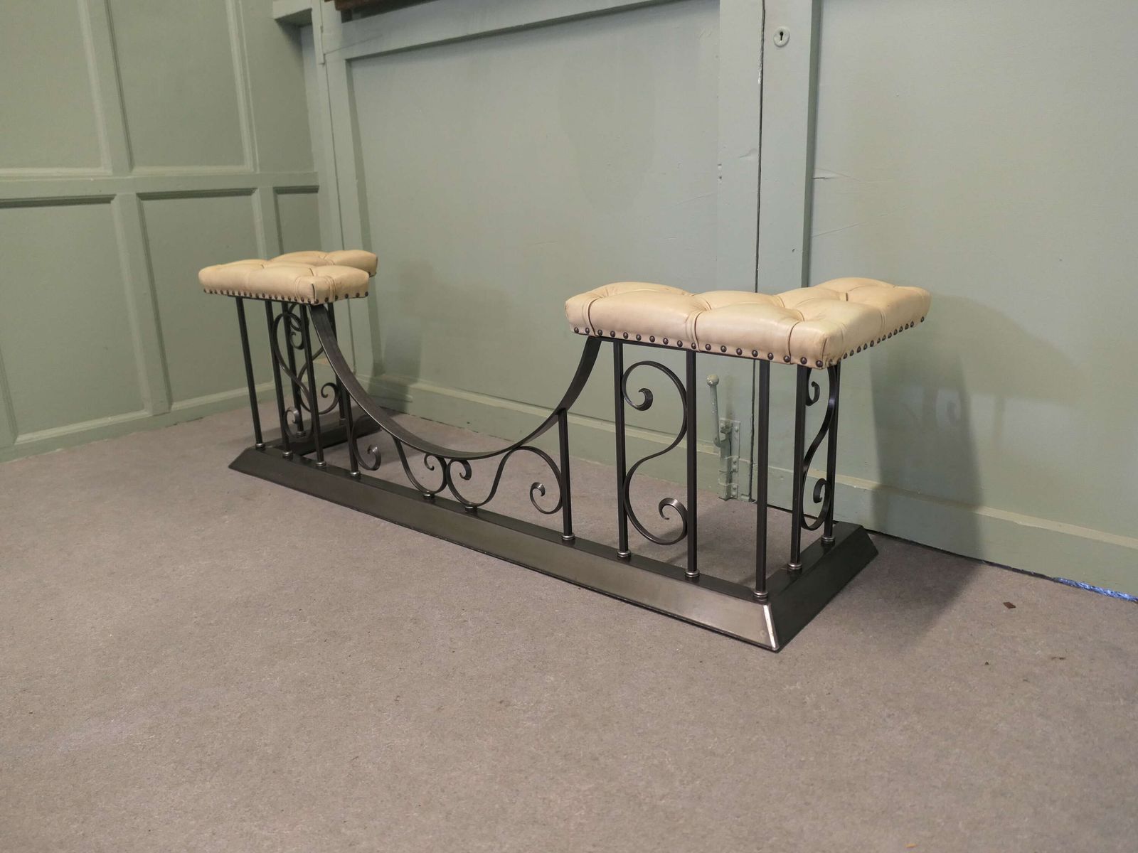 Polished Steel Wrought Iron And Leather Club Fender photo Home Fixtures