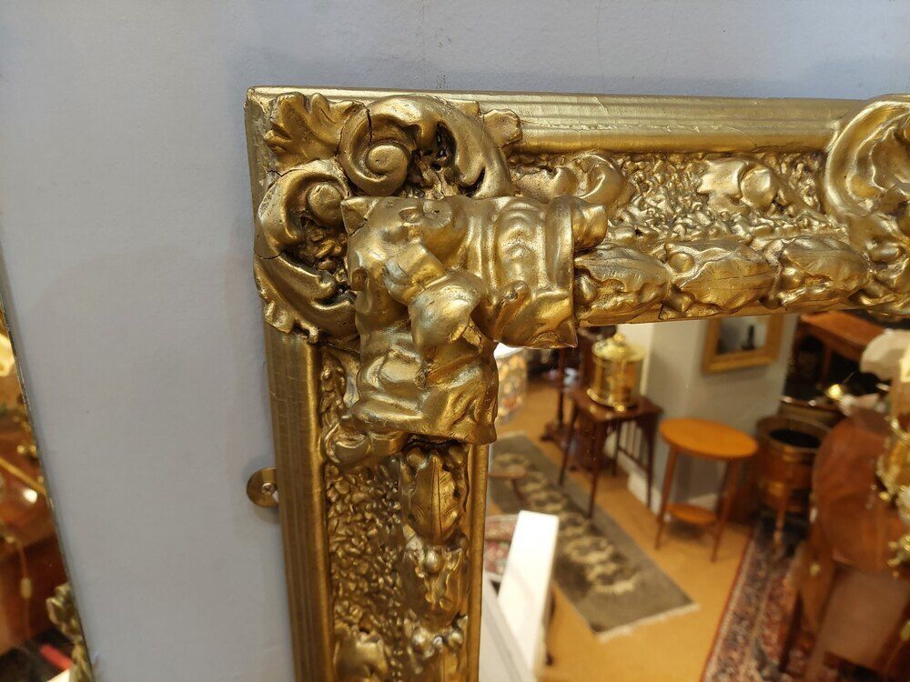 19thc Giltwood & Sand Moulded Gesso Framed Mirror photo for sale