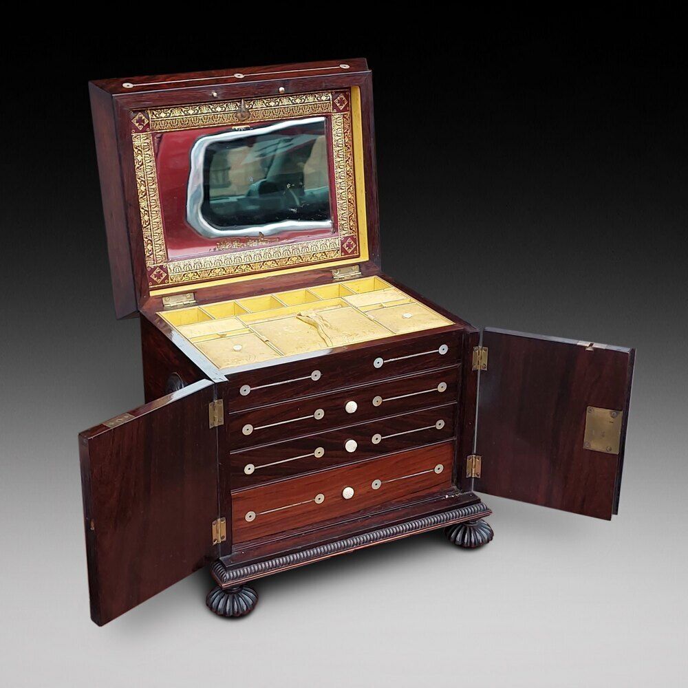 19thc Rosewood & Mother Of Pearl Jewellery Cabinet