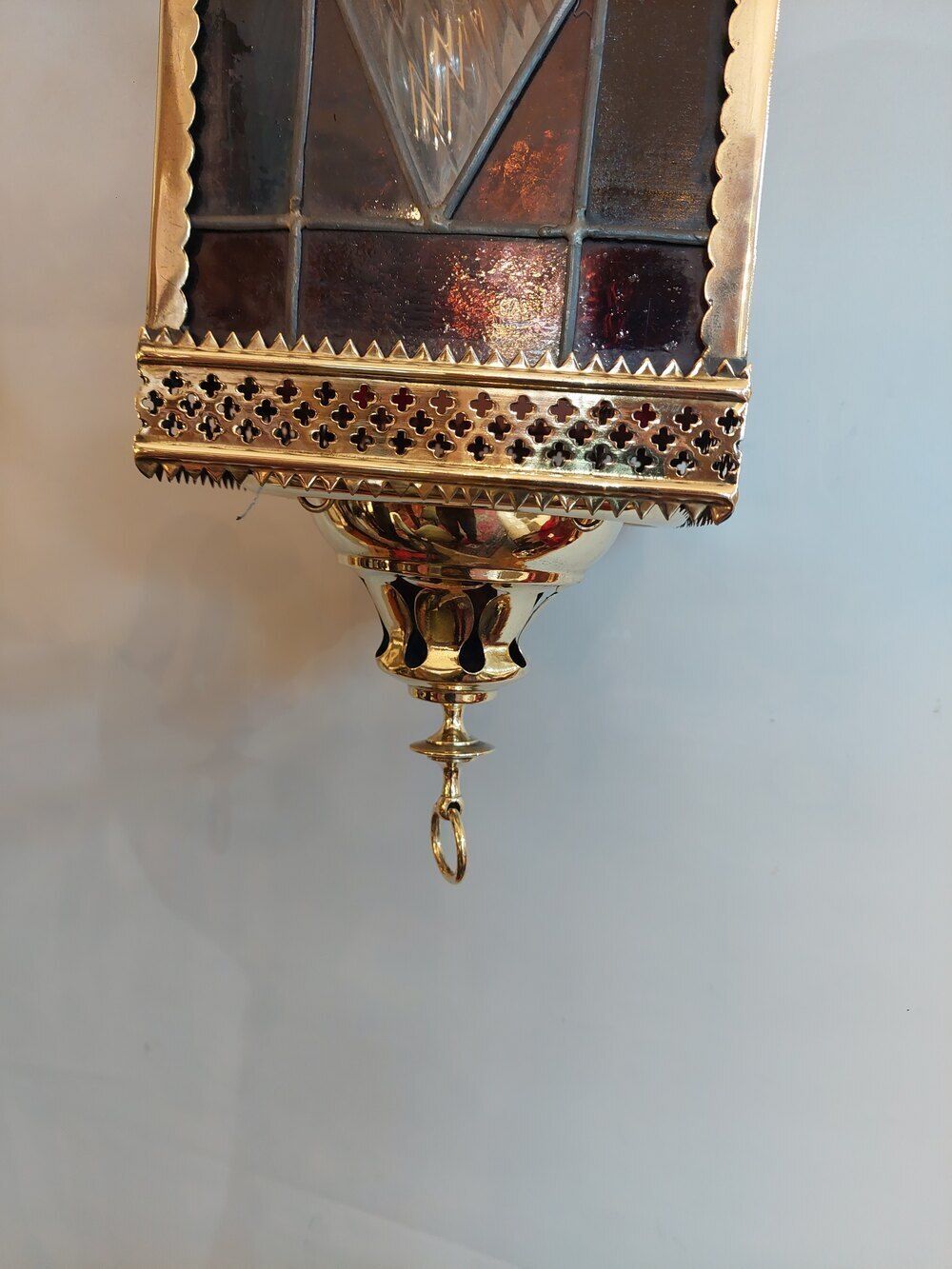Victorian Brass And Coloured Glass Lantern photo for sale