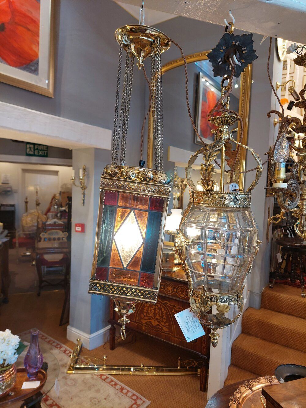 Victorian Brass And Coloured Glass Lantern photo vinterior