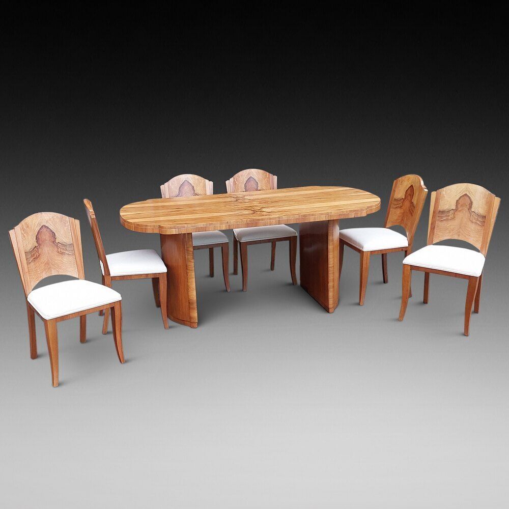 Art Deco Black Walnut Dining Suite To Seat Six