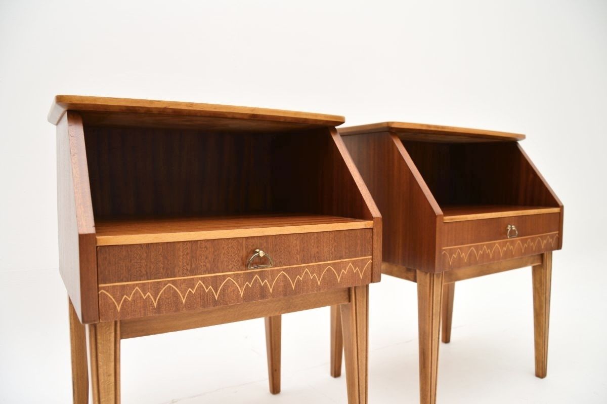 Pair Of Vintage Swedish Inlaid Mahogany Bedside Cabinets photo vinterior