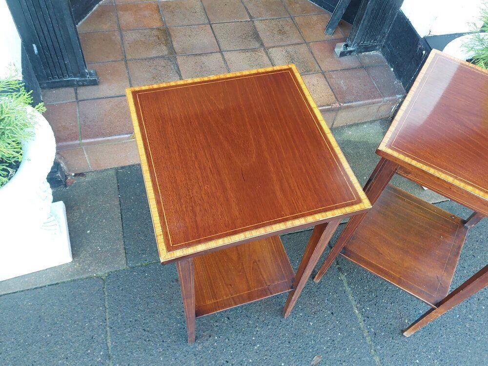 Pair Of Edwardian Inlaid Mahogany End Tables photo Furniture
