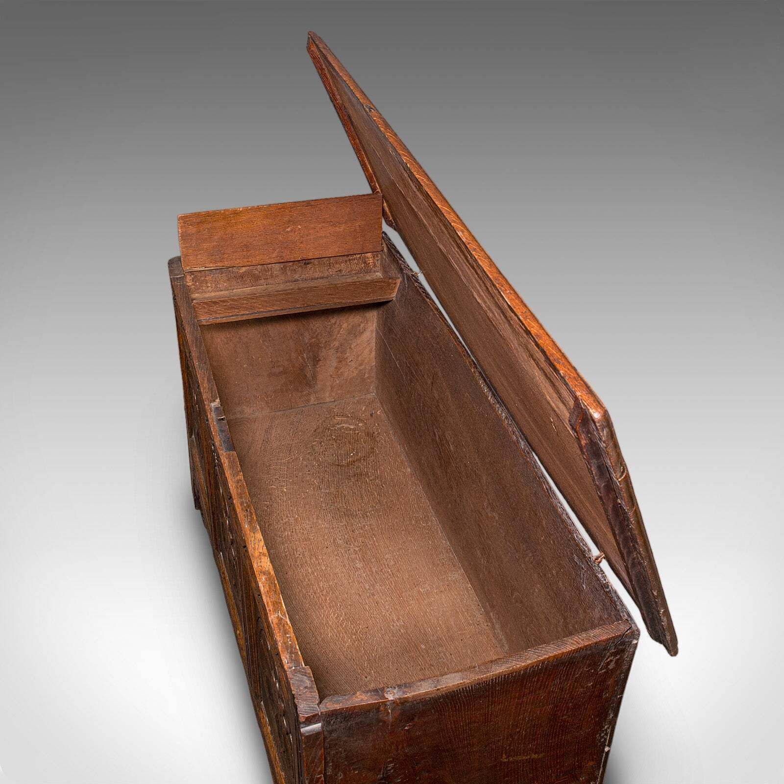 photo furniture Antique Linen Chest, English, Carved Oak, Coffer, Bay Window Seat, William III