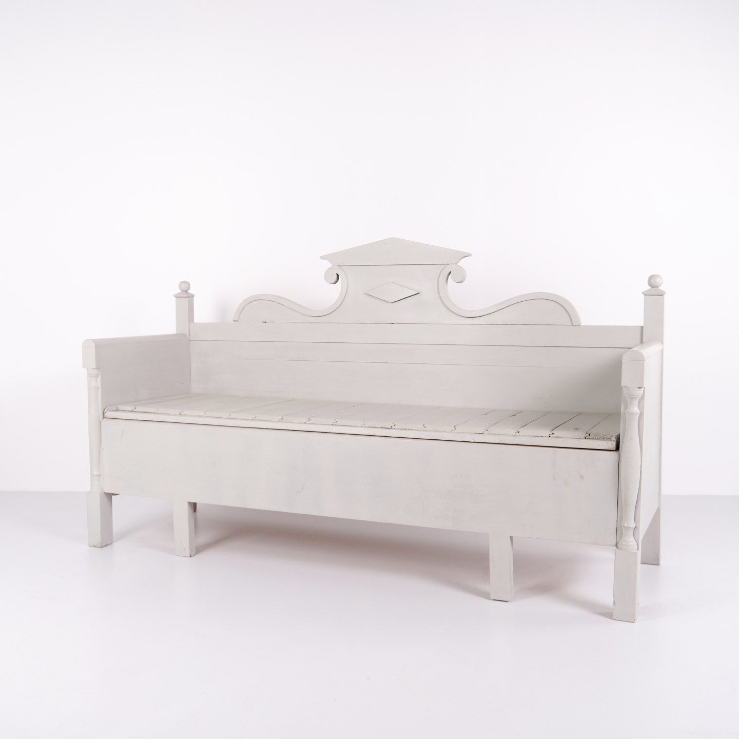 Antique Beating Bench With Carvings   Gray Painted   Pine Wood   Storage   Year 1860s photo furniture