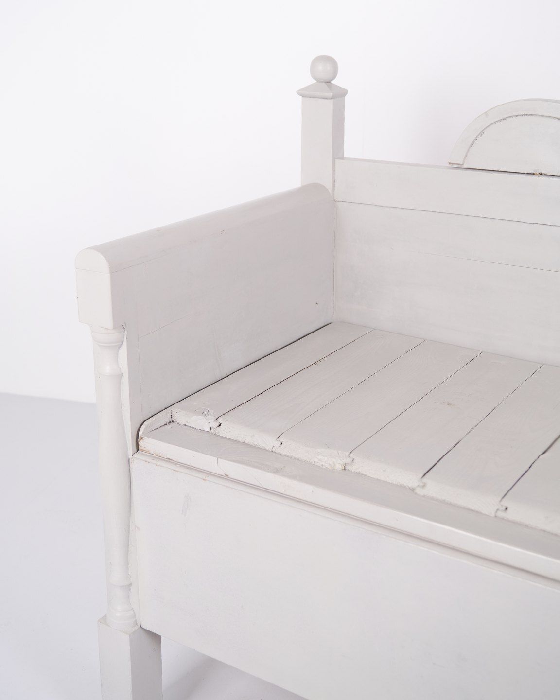 Antique Beating Bench With Carvings   Gray Painted   Pine Wood   Storage   Year 1860s photo 928.0