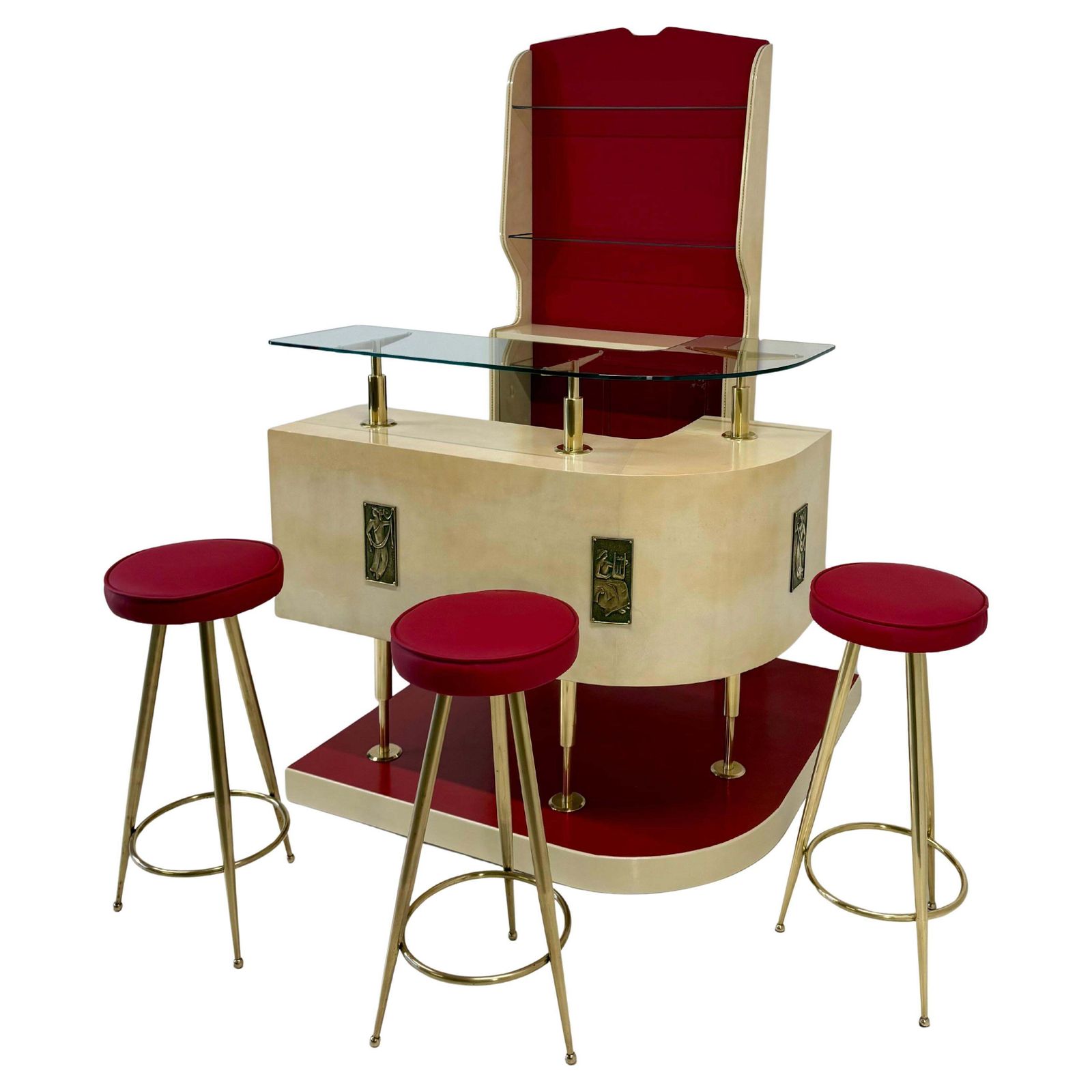 Exceptional Italian Art Deco Parchment Bar, 1950s, Attributed To Gio Ponti