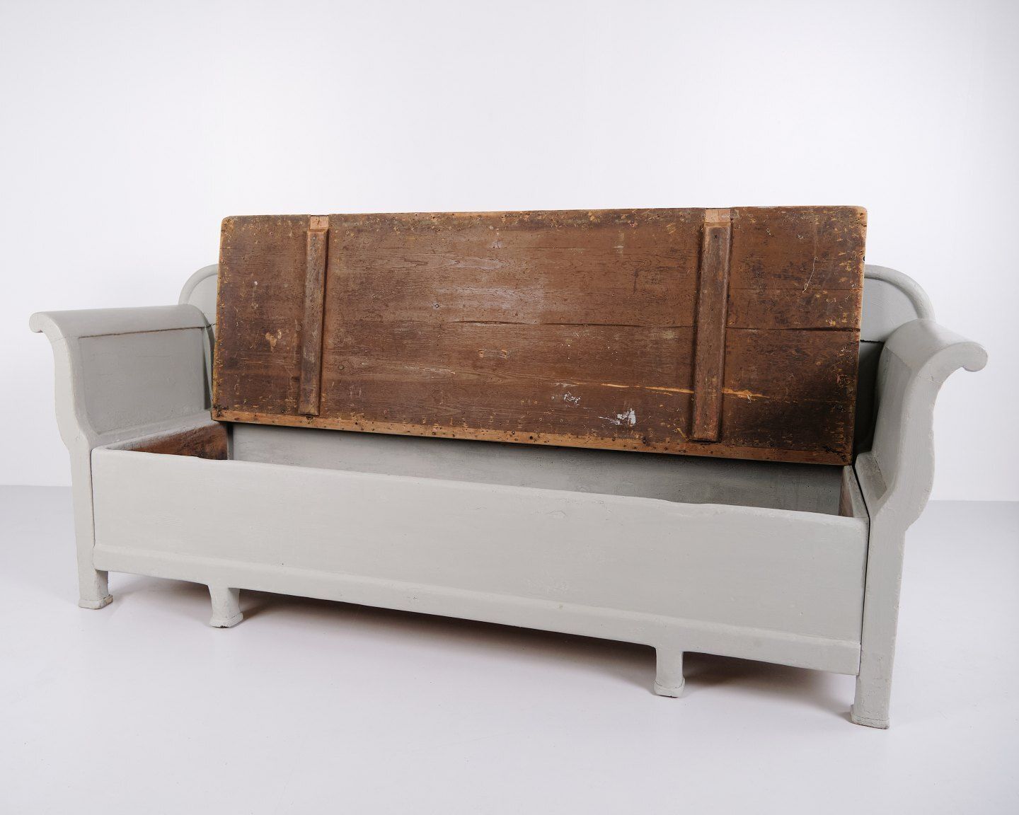 photo for sale Antique Bench With Storage   Grey Painted   Pine   Year 1890s