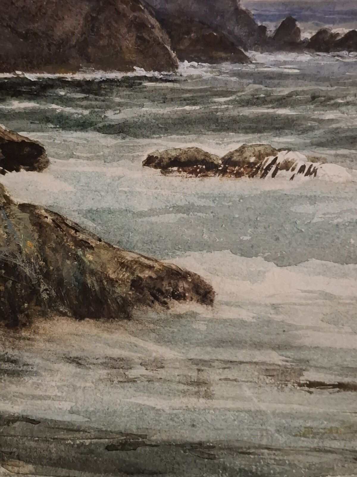 Large Antique Watercolour George Gray Scottish St Abbs Head Cliffs Aitken Dott photo 220.0