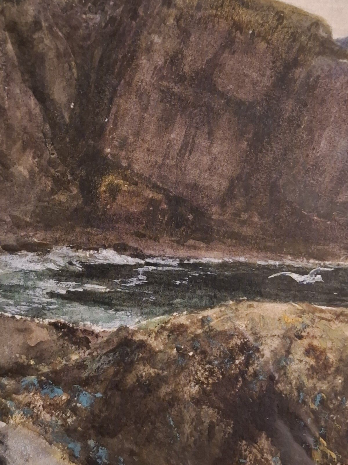 photo for sale Large Antique Watercolour George Gray Scottish St Abbs Head Cliffs Aitken Dott