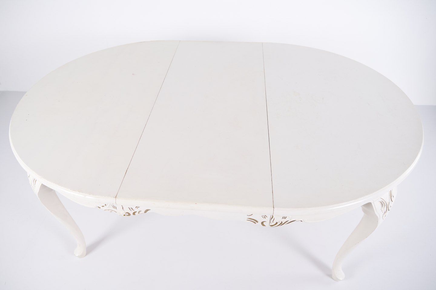 photo for sale Antique Round Dining Table With Extension   New Rococo Style   White Painted With Decorative Details   Year 1920s