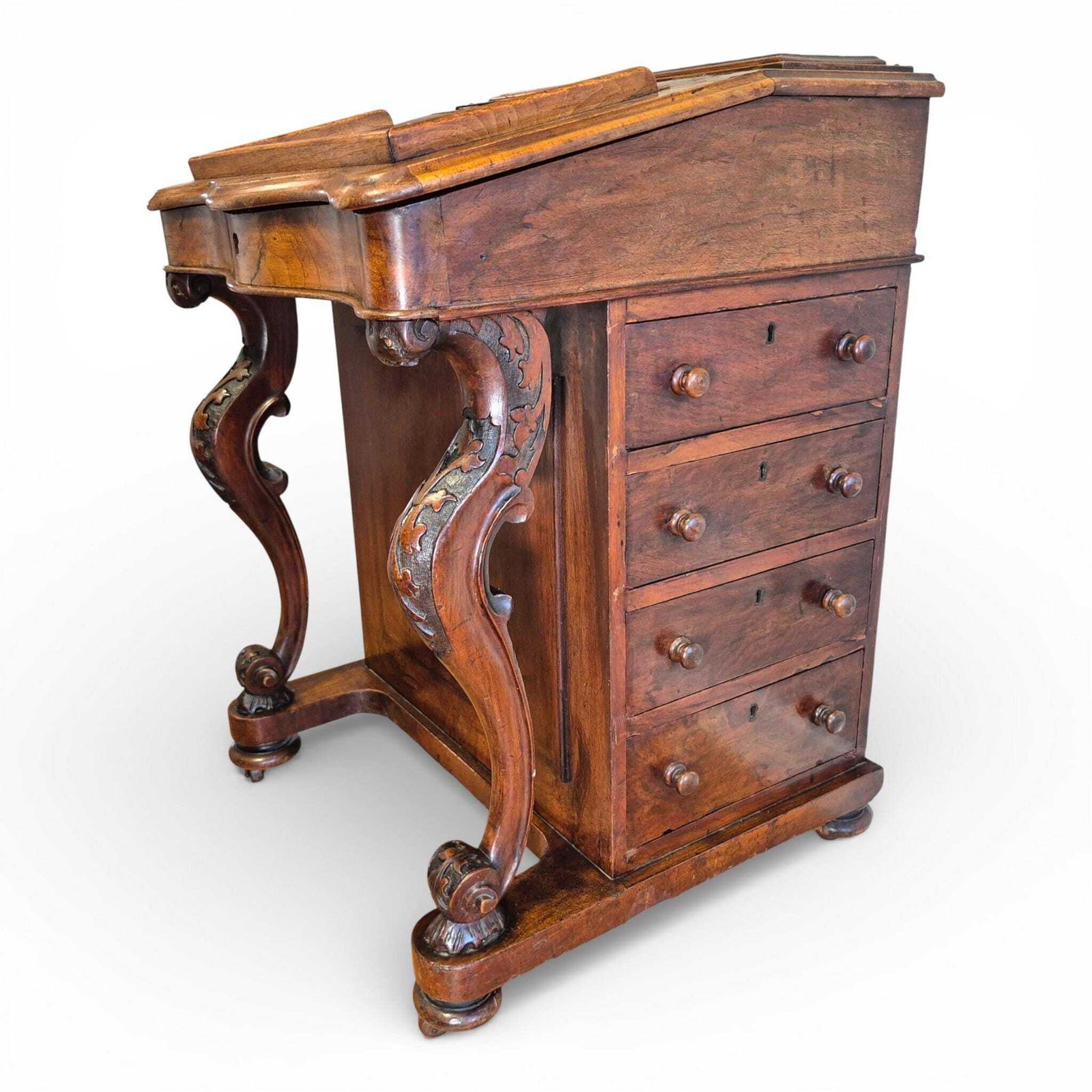 Antique Victorian Walnut Davenport Writing Desk | 19th Century Sloping Bureau photo furniture