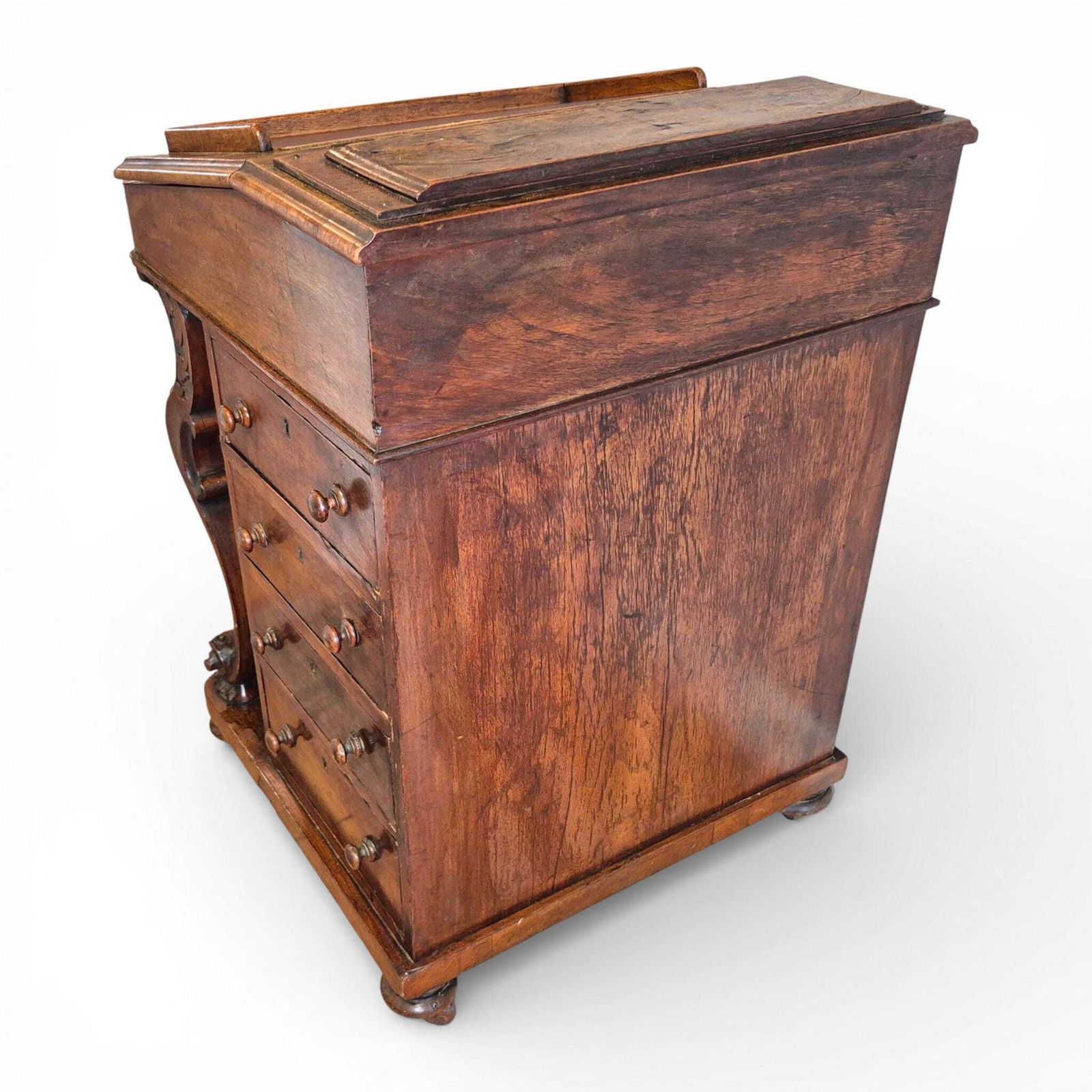 Antique Victorian Walnut Davenport Writing Desk | 19th Century Sloping Bureau photo for sale