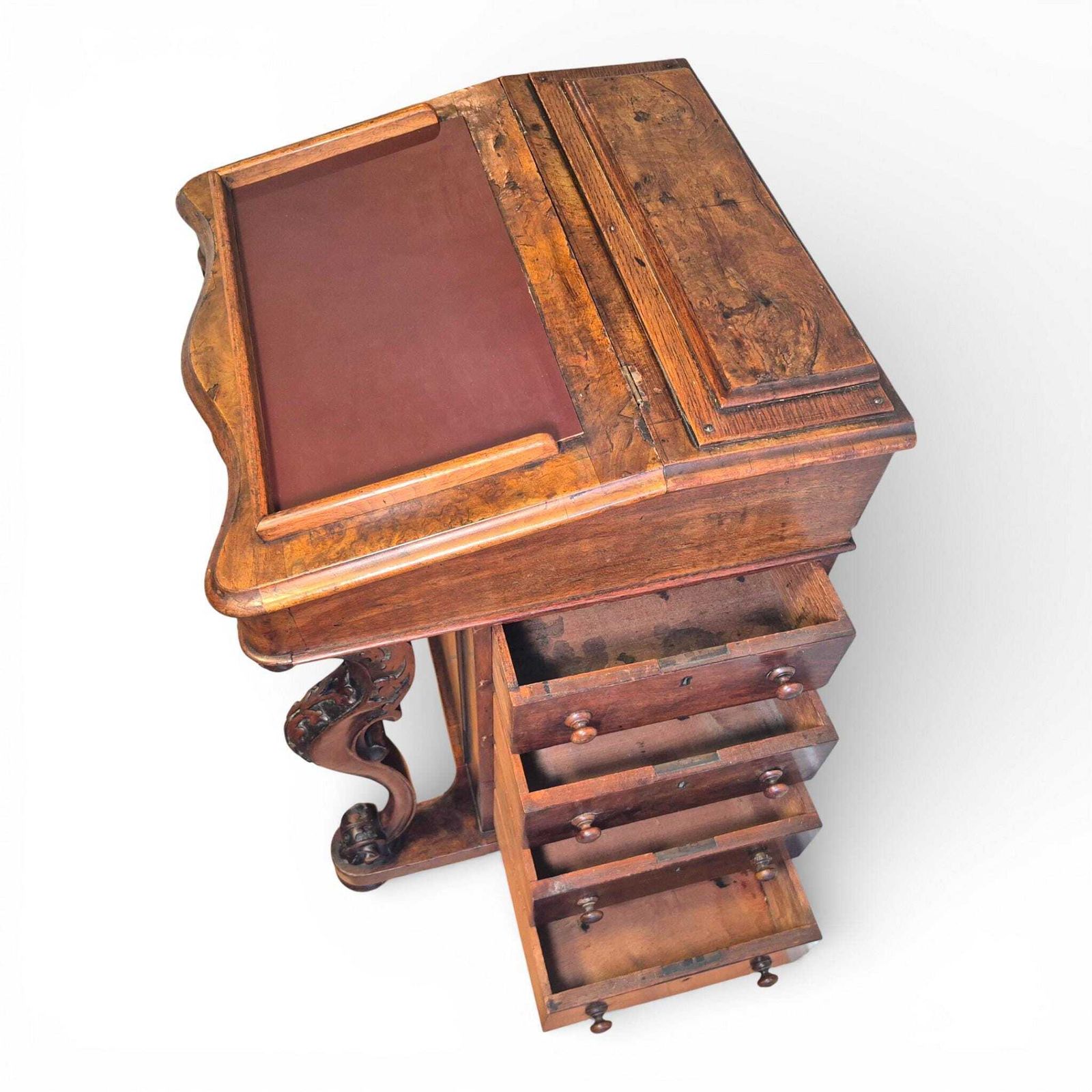 Antique Victorian Walnut Davenport Writing Desk | 19th Century Sloping Bureau photo vintage