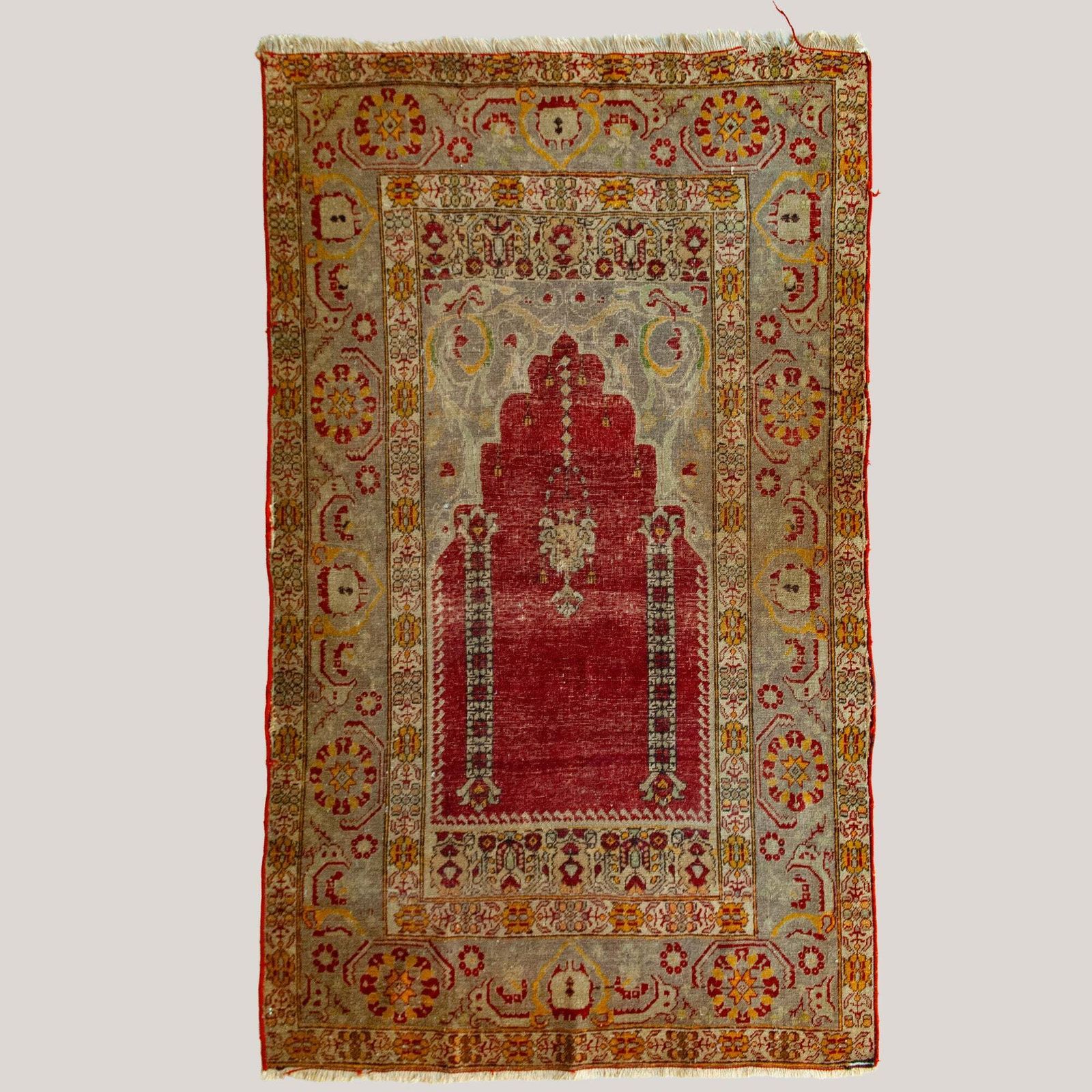 Prayer Motif Turkish Hand Knotted Rug – Vintage