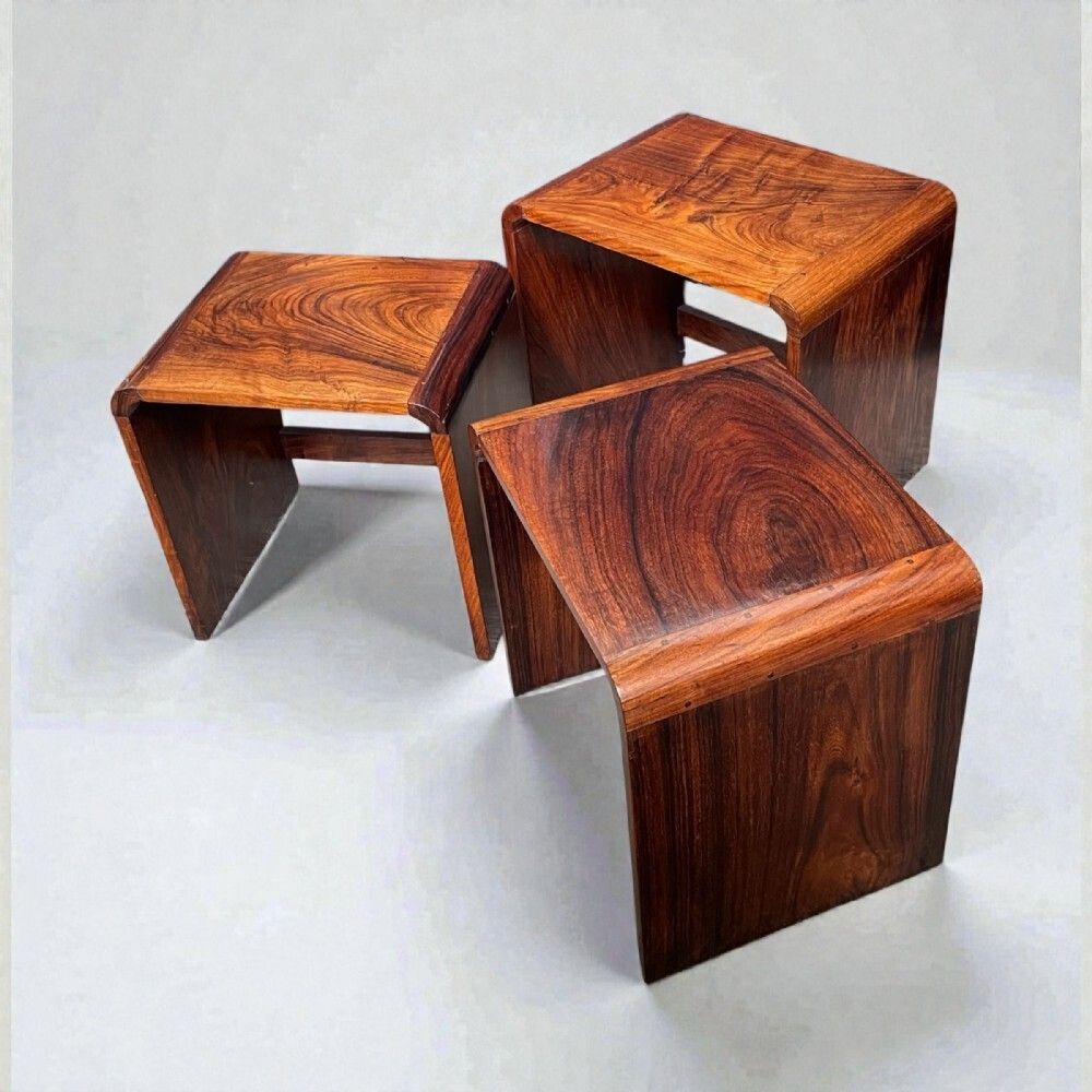 Furniture Art Deco Nest Of Three Tables In Indian Rosewood photo