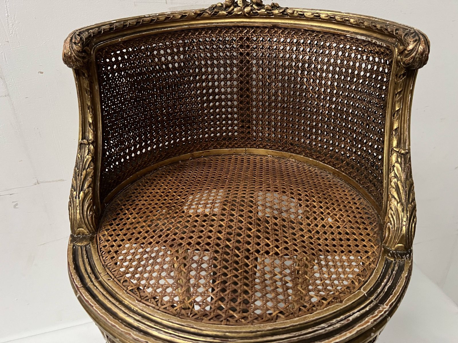 photo for sale Louis XVI Style Armchair In Wood And Gilded Stucco, 20th Century.
