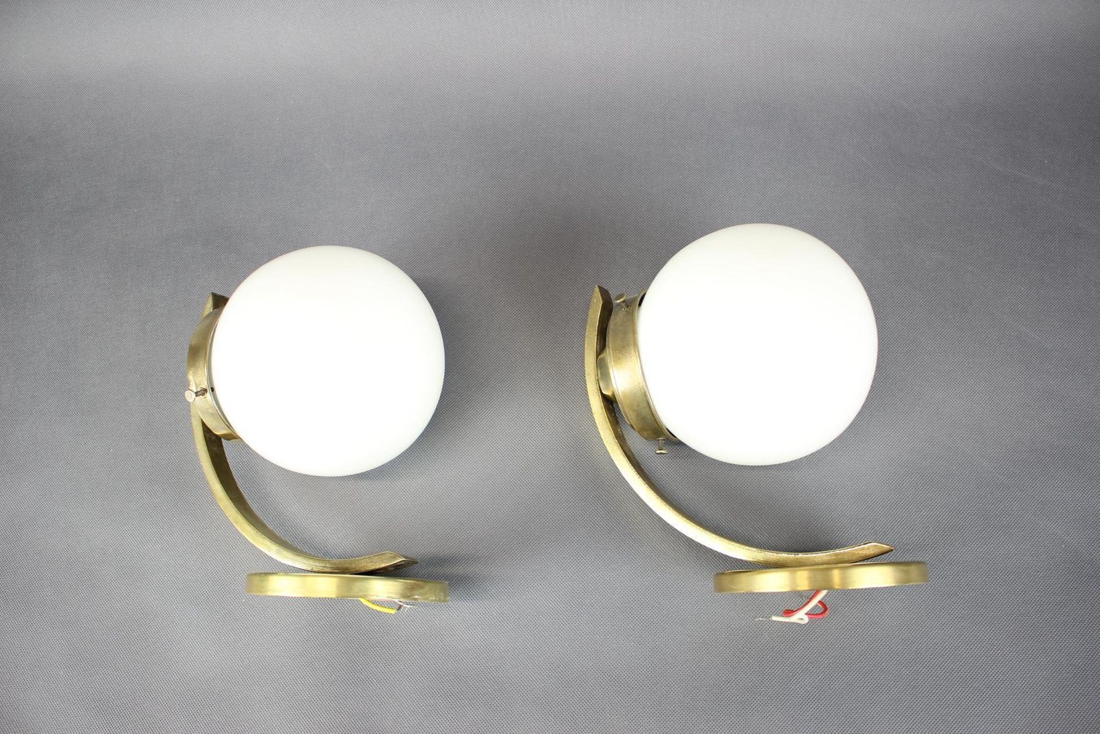 Pair Of Art Deco Brass Wall Lamps With Opaline Glass, Europe, 1930s photo Lighting