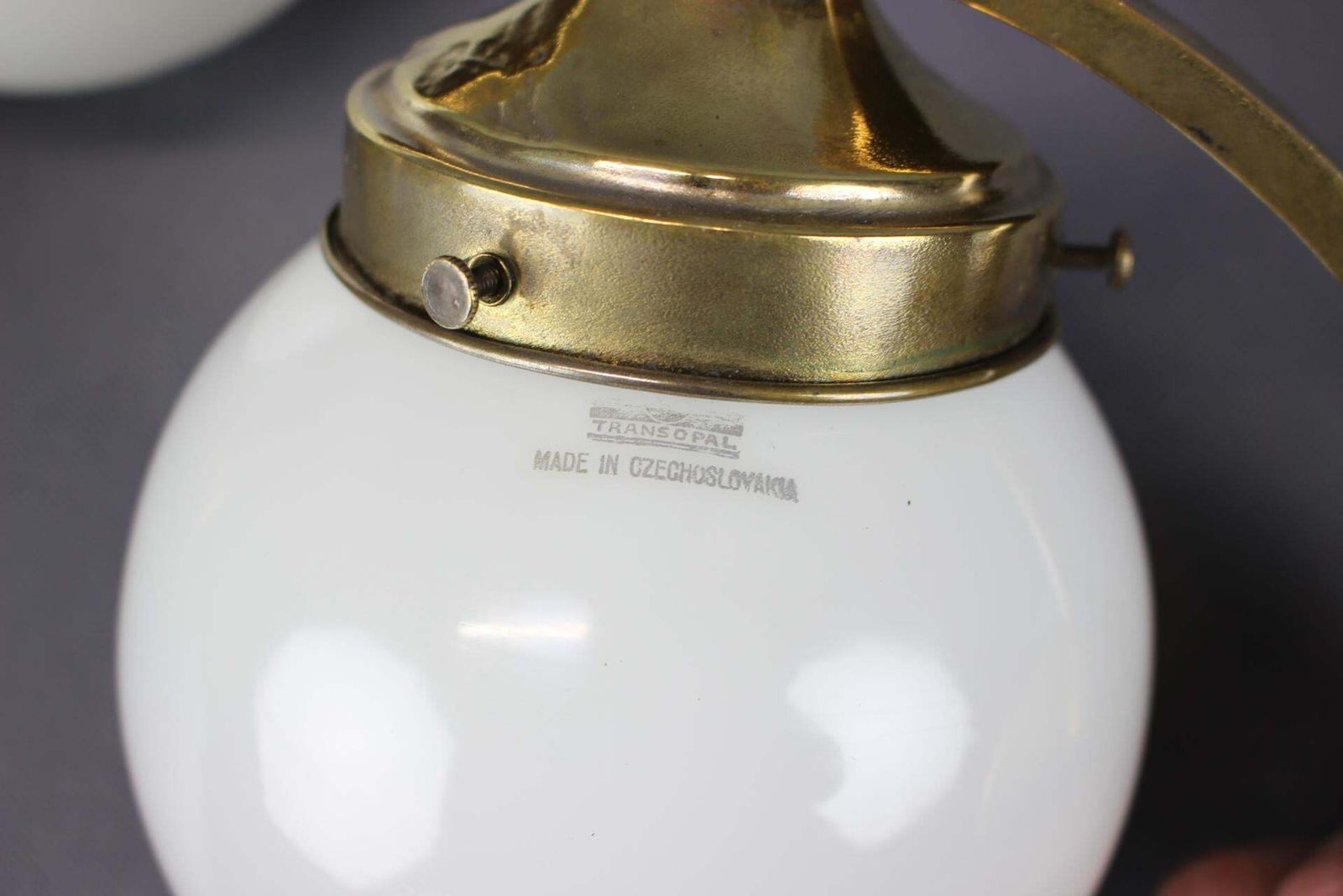 Pair Of Art Deco Brass Wall Lamps With Opaline Glass, Europe, 1930s photo vinterior