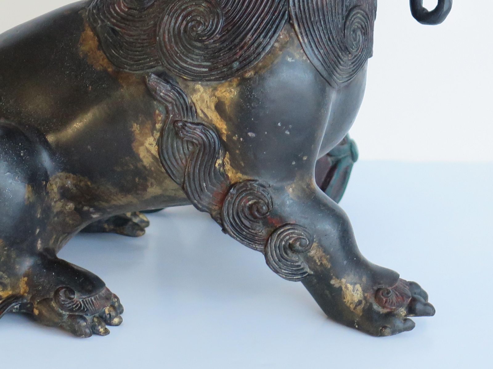 photo furniture Antique Pair Large Chinese Bronze Foo Dogs Fine Detail Gilded & Enamelled, Qing 19th C