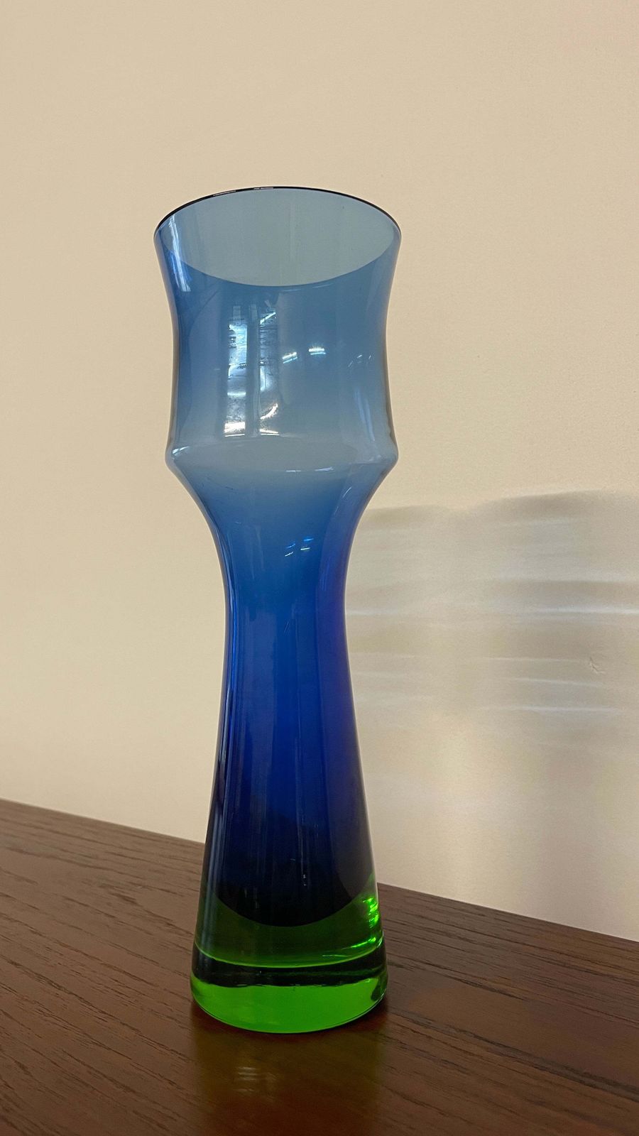 Mid Century Swedish Blue & Green Glass Vase By Bo Borgström For åseda Glasbruk, 1960s photo for sale