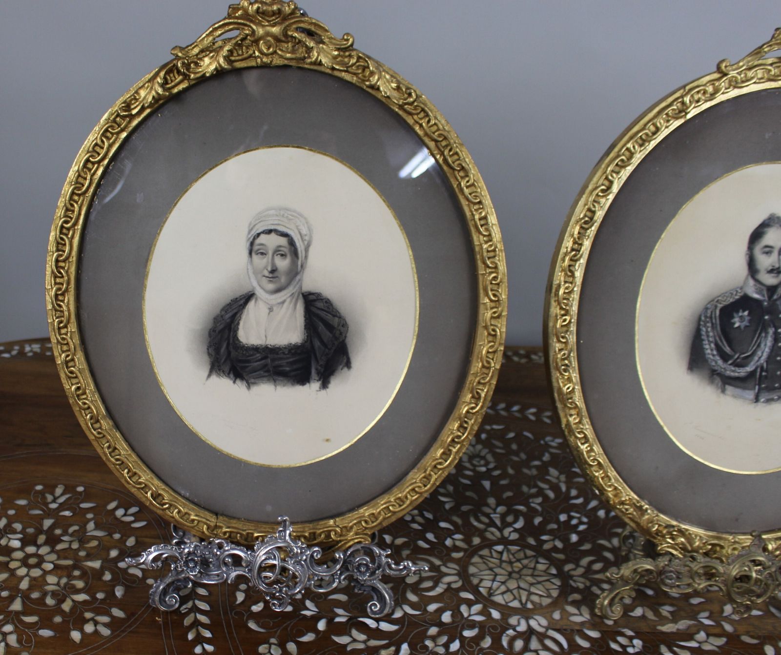 Pair Of Mid 19th Century Portrait Drawings – Sir Hugh Halkett And Wife, Signed C. Reimann, 1846 photo furniture