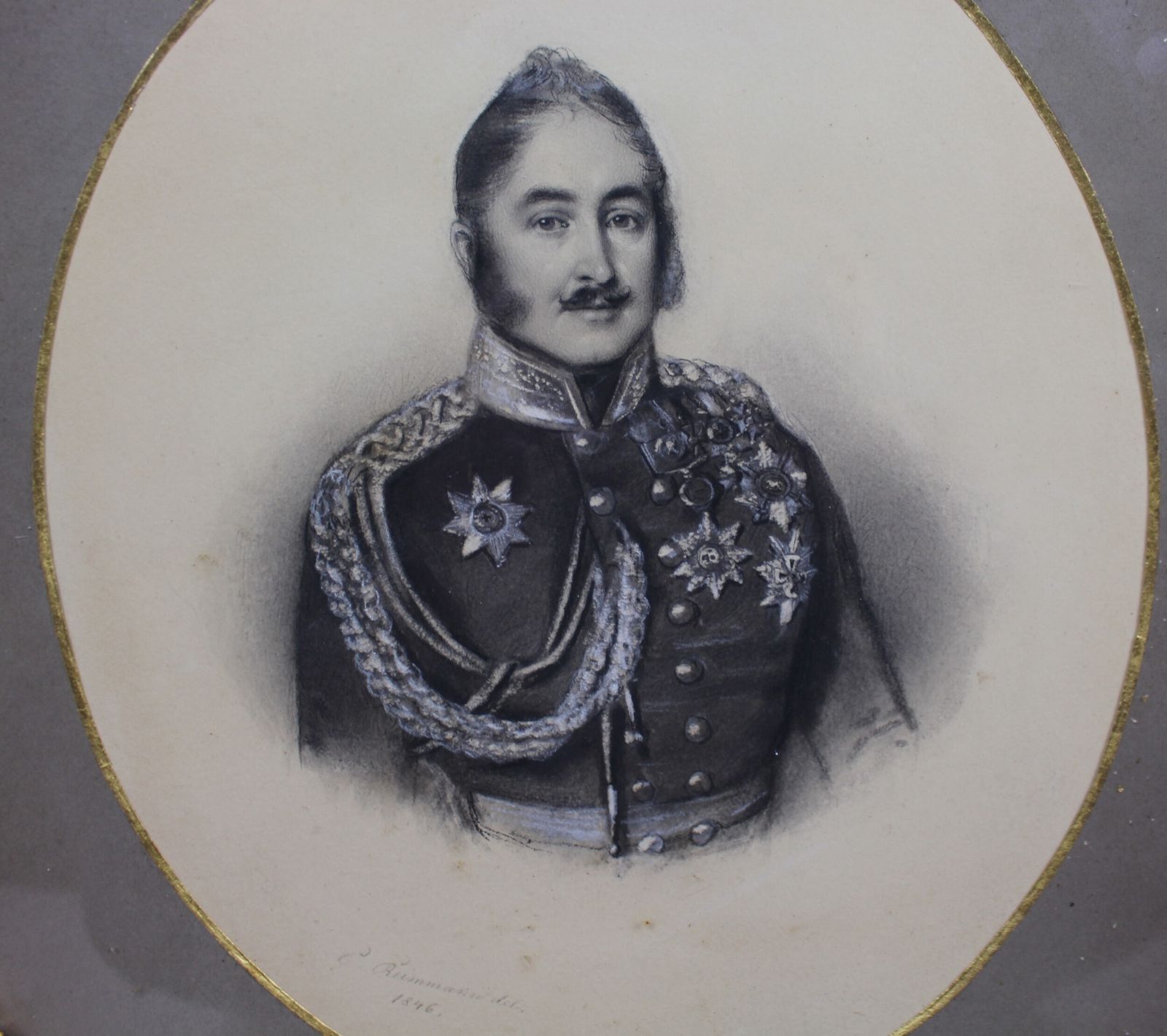 Pair Of Mid 19th Century Portrait Drawings – Sir Hugh Halkett And Wife, Signed C. Reimann, 1846 photo vintage