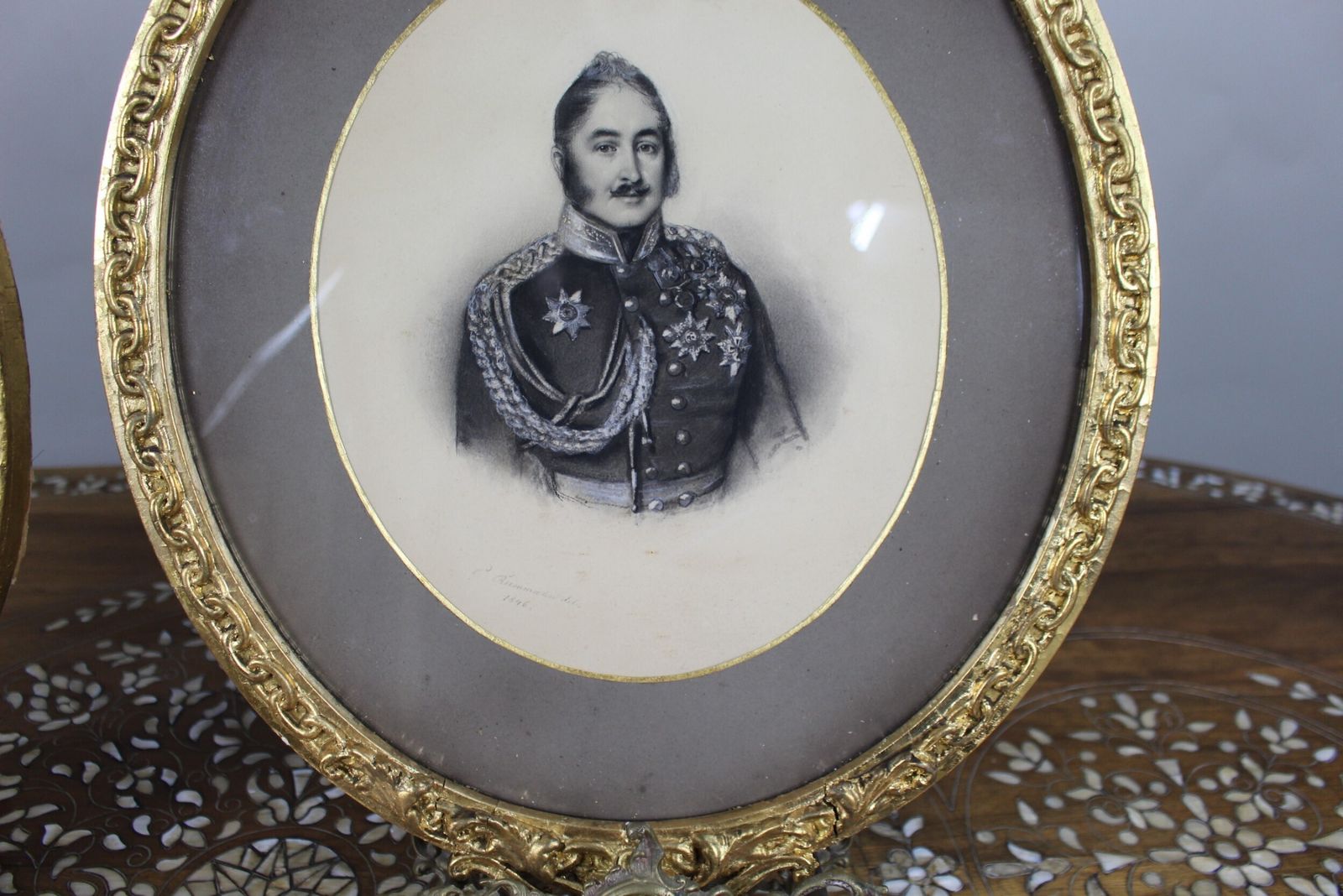 Art Pair Of Mid 19th Century Portrait Drawings – Sir Hugh Halkett And Wife, Signed C. Reimann, 1846 photo