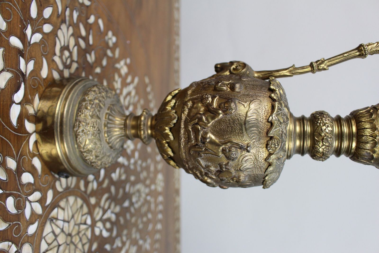 Pair Of 19th Century French Gilt Bronze Bacchanalian Ewers With Cherubs photo buy