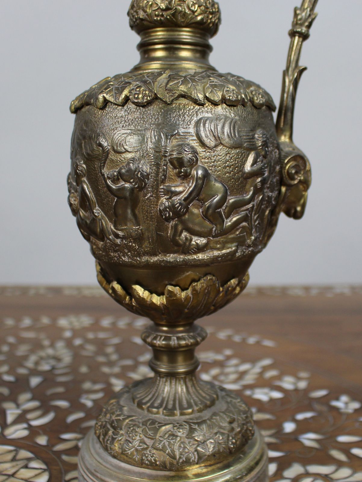 Home Decor Pair Of 19th Century French Gilt Bronze Bacchanalian Ewers With Cherubs photo