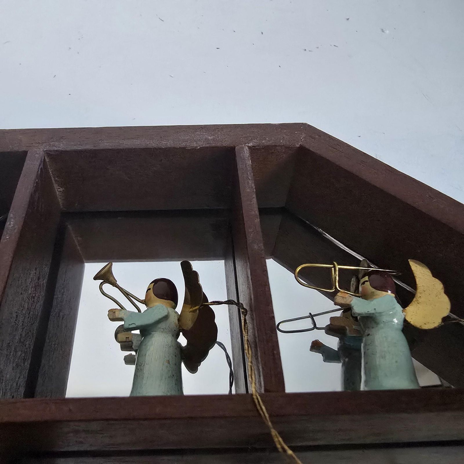 Vintage Wooden Display Cabinet, Mirrored Miniature Collector Shelf photo for sale