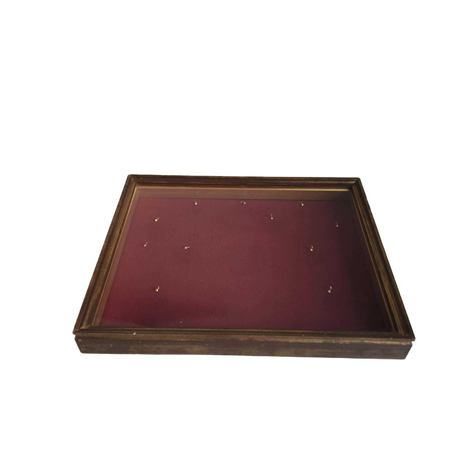Furniture Vintage Wooden Medal Display Case With Back Opening, Red Velvet Backing And 11 Hooks photo