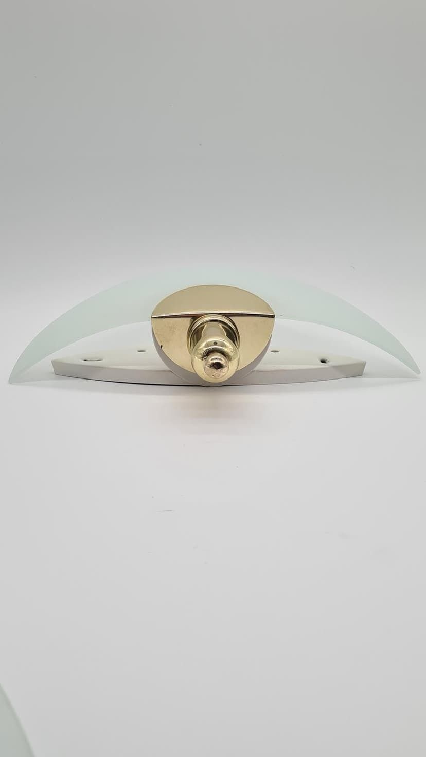 Pair Of Kewa Wall Lamps, Matt White Glass, Brass, Poland, 1960s. photo vintage