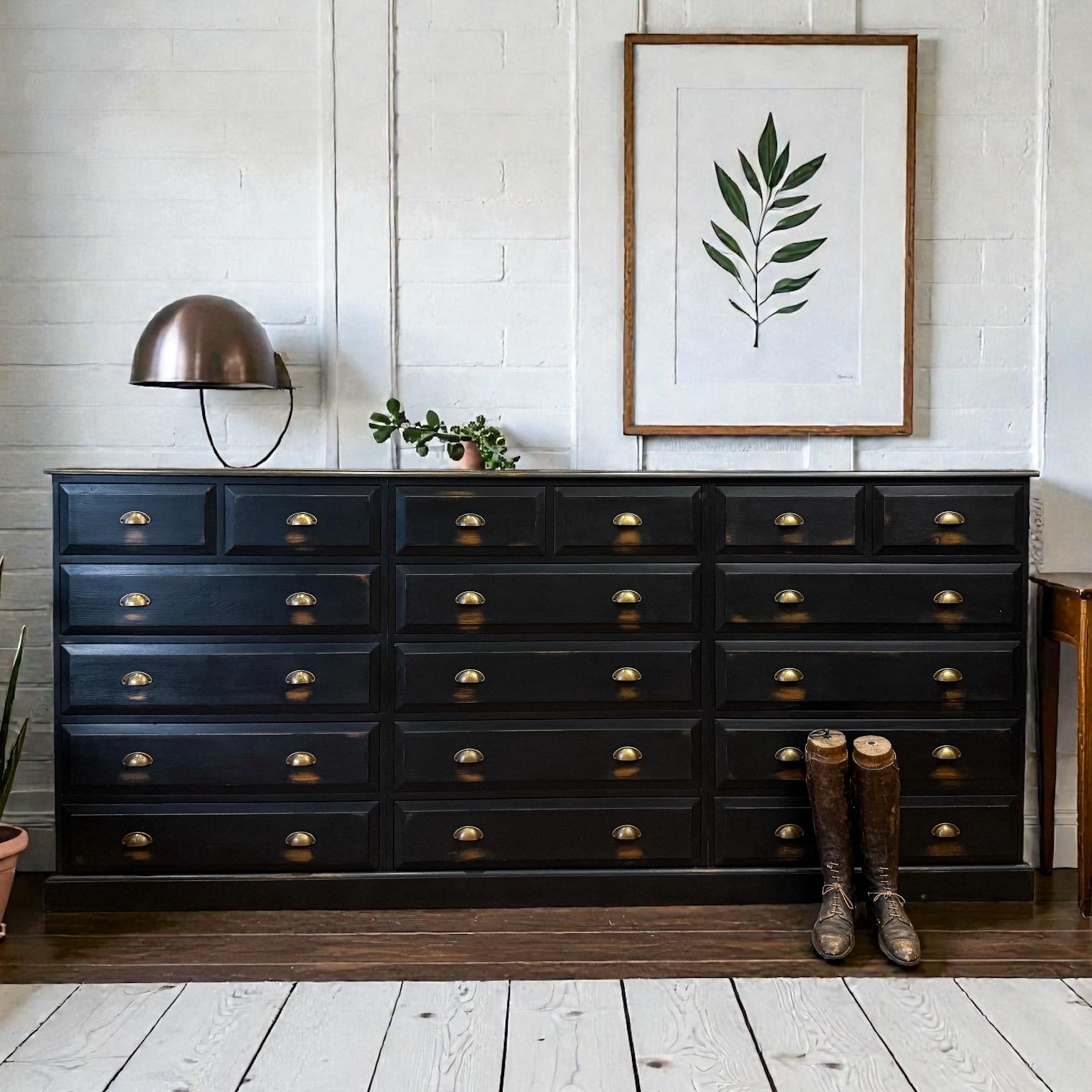 Large Painted Pine Bank Of Drawers