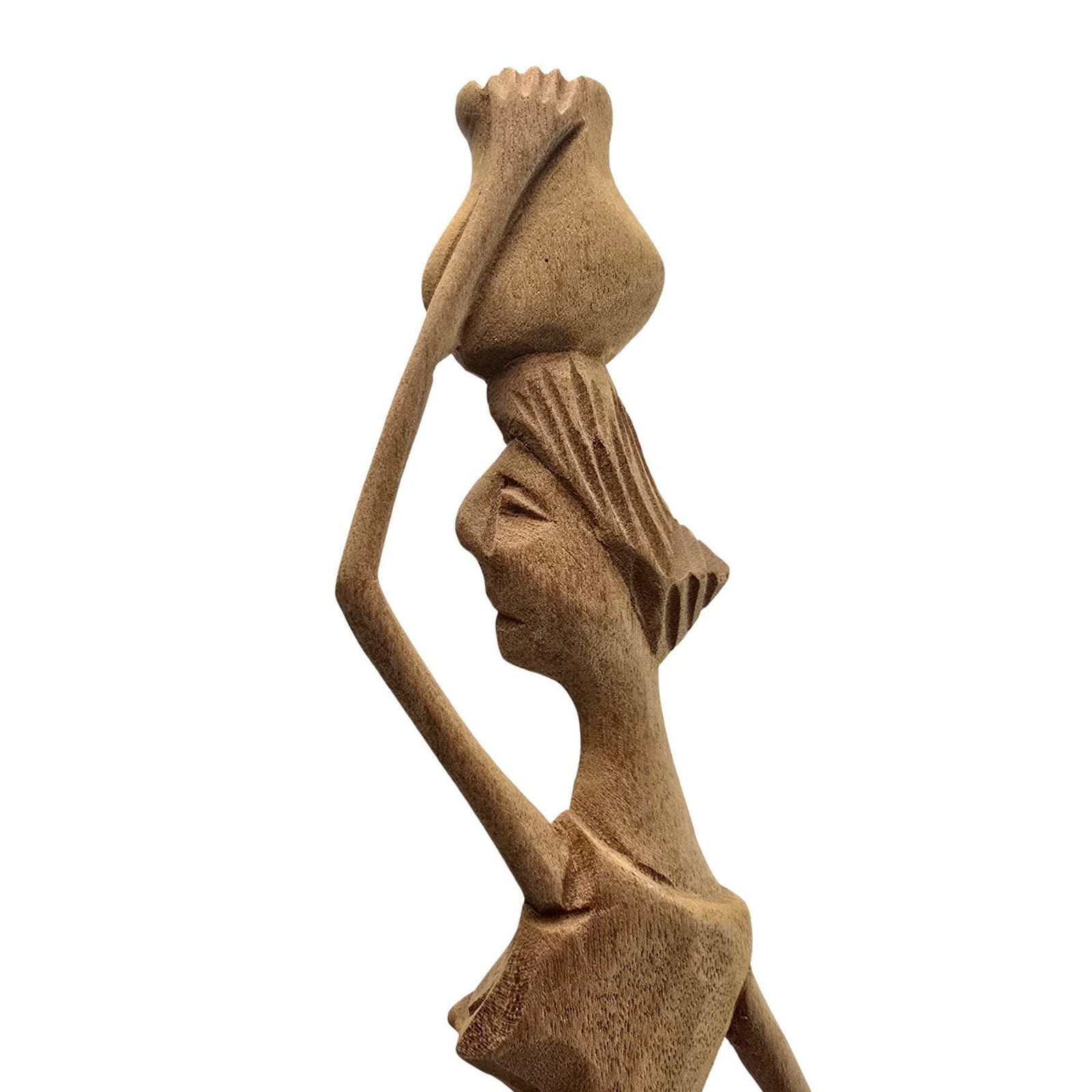 Vintage 55cm African Wooden Carved Figurine Of A Woman With A Jug On Her Head photo furniture