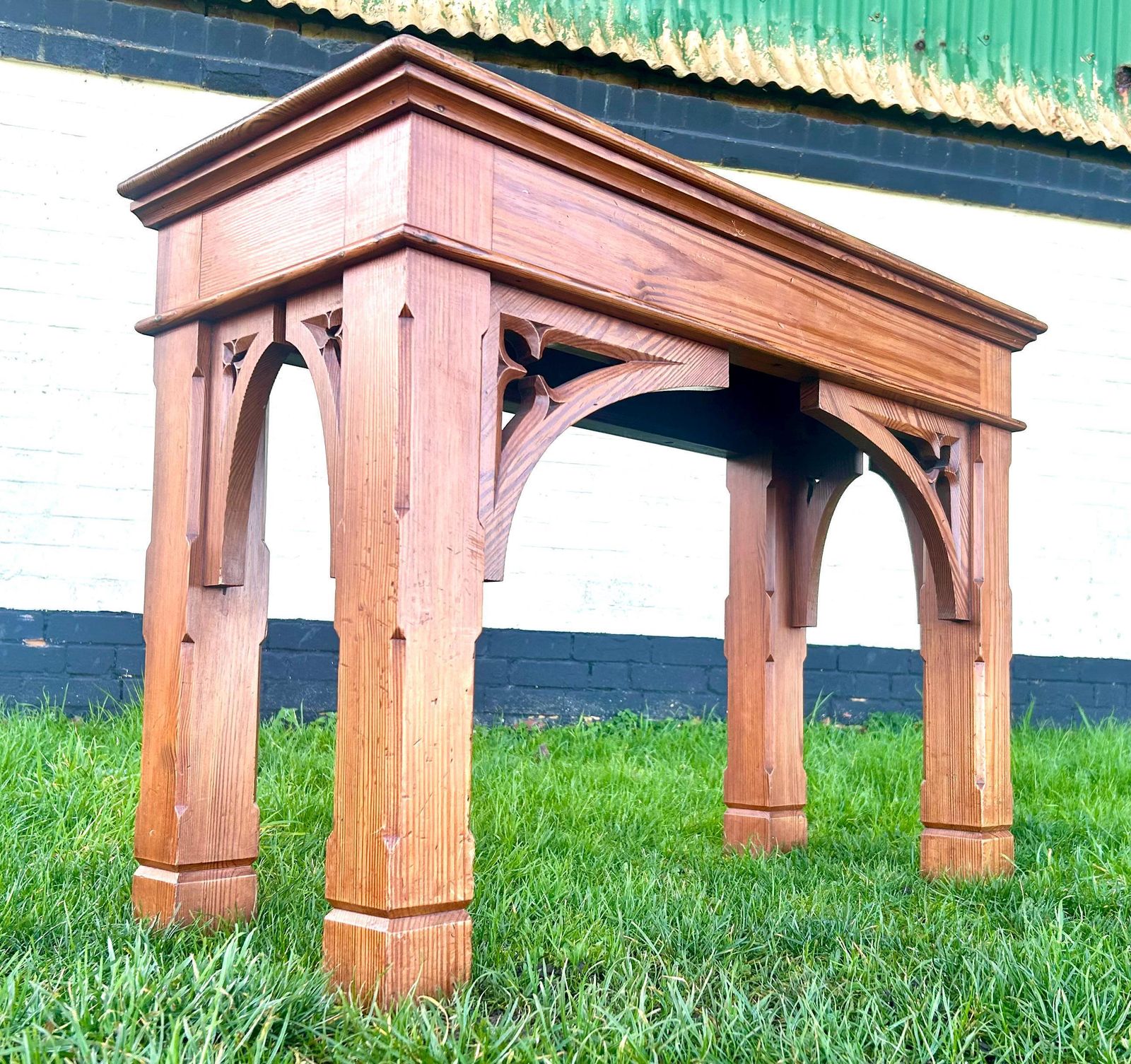 Gothic Pitch Pine Dining Table Vintage Kitchen Country Industrial Wooden Old Wooden Side Antique Refectory Island Console Coffee Occasional
