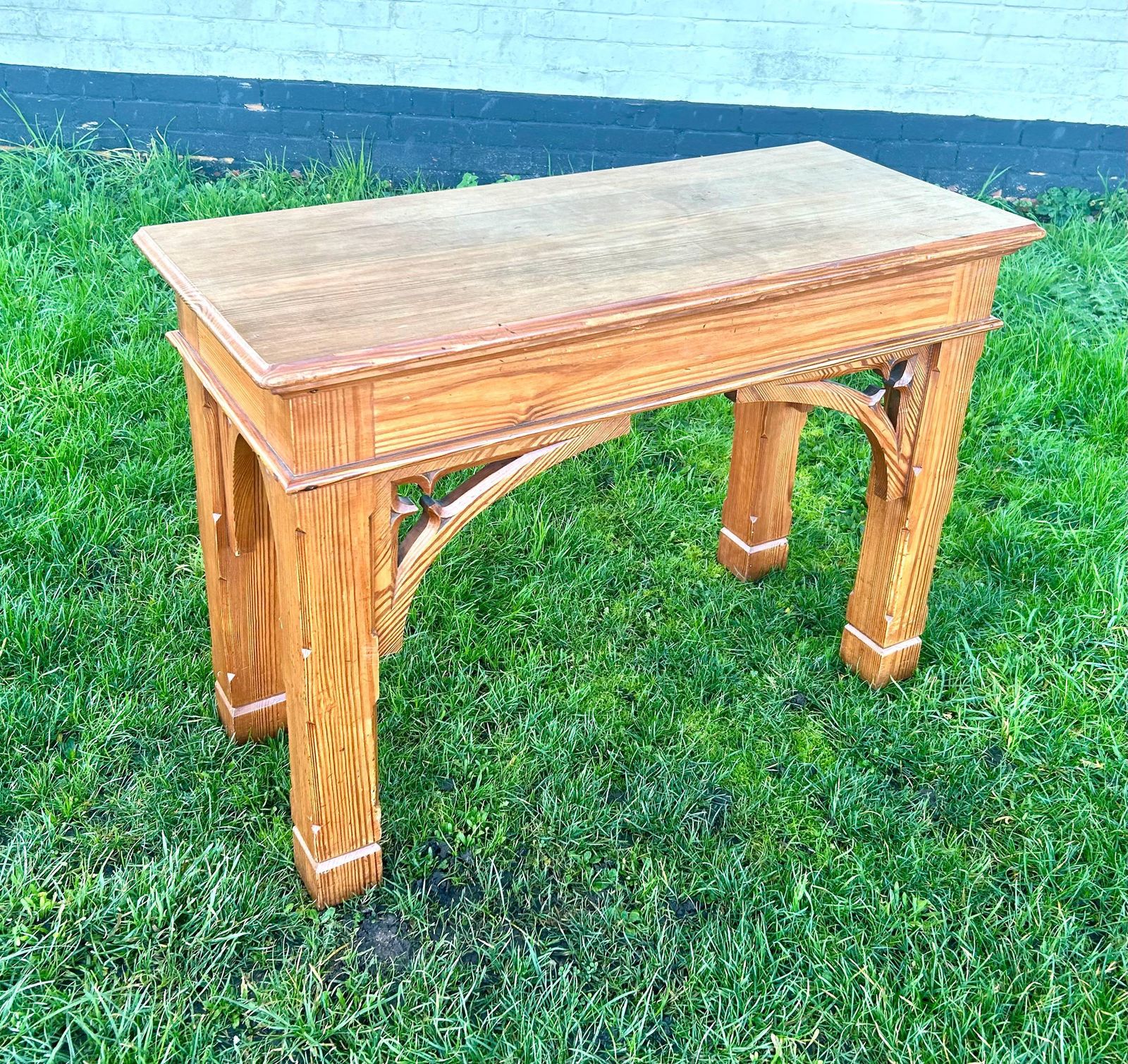 Gothic Pitch Pine Dining Table Vintage Kitchen Country Industrial Wooden Old Wooden Side Antique Refectory Island Console Coffee Occasional photo for sale