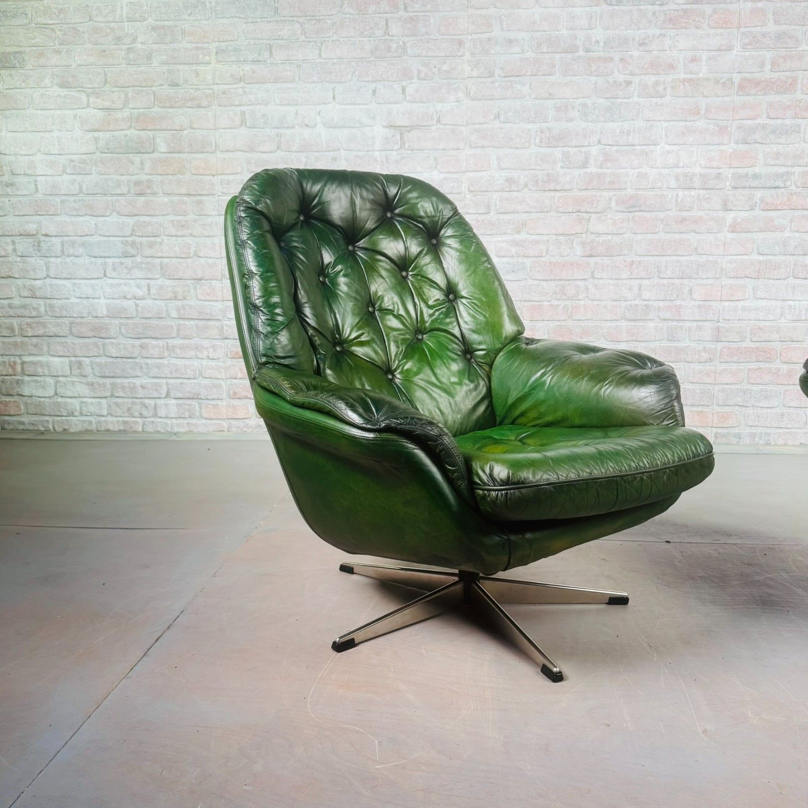 photo buy Pair Of Vintage Danish Green Leather Swivel Chairs #A826