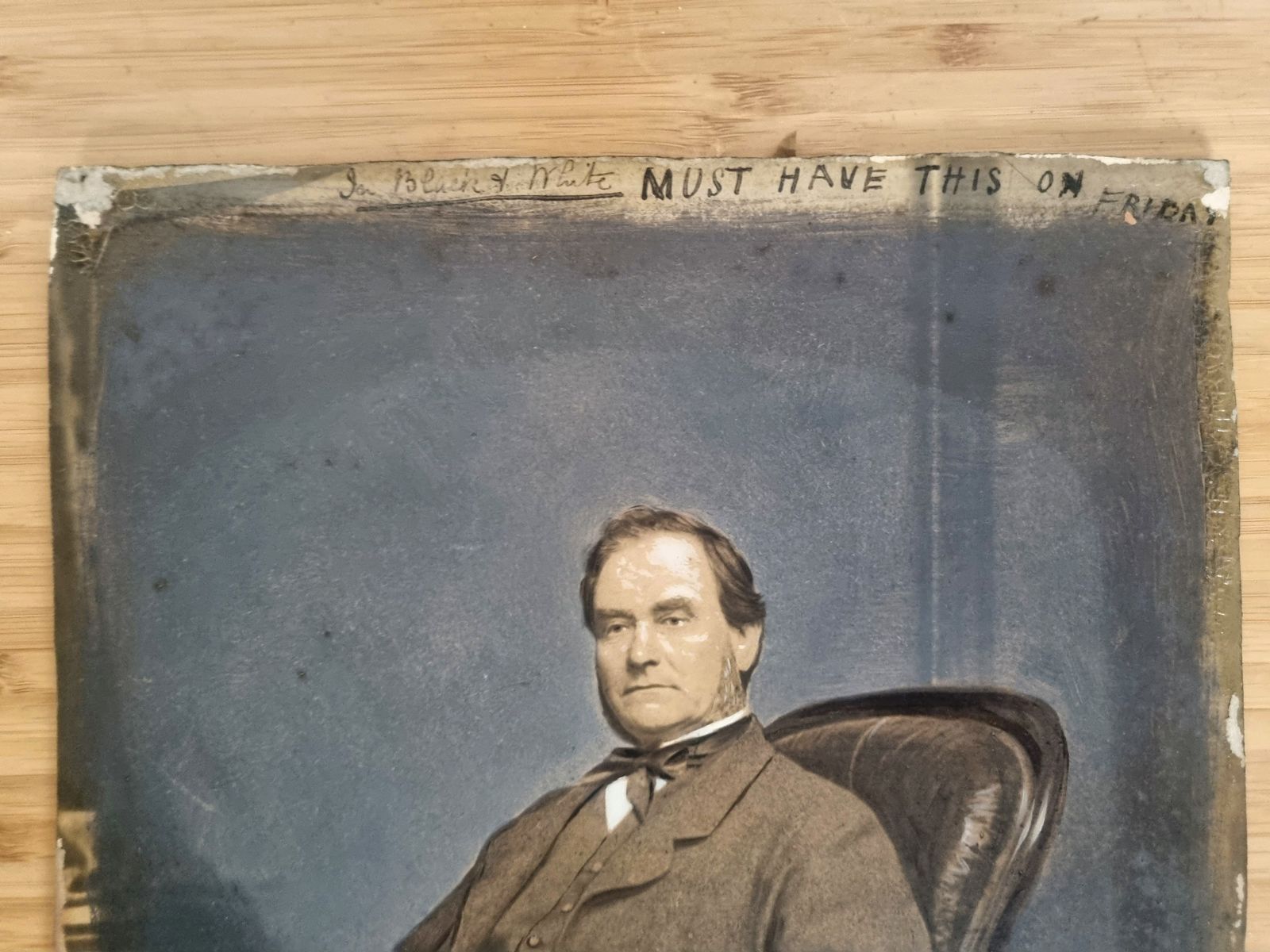 Antique Portrait Photograph Print, Gentleman Seated Chair Image, Oil Painted Over Photograph, 19th Century Wall Art photo vintage