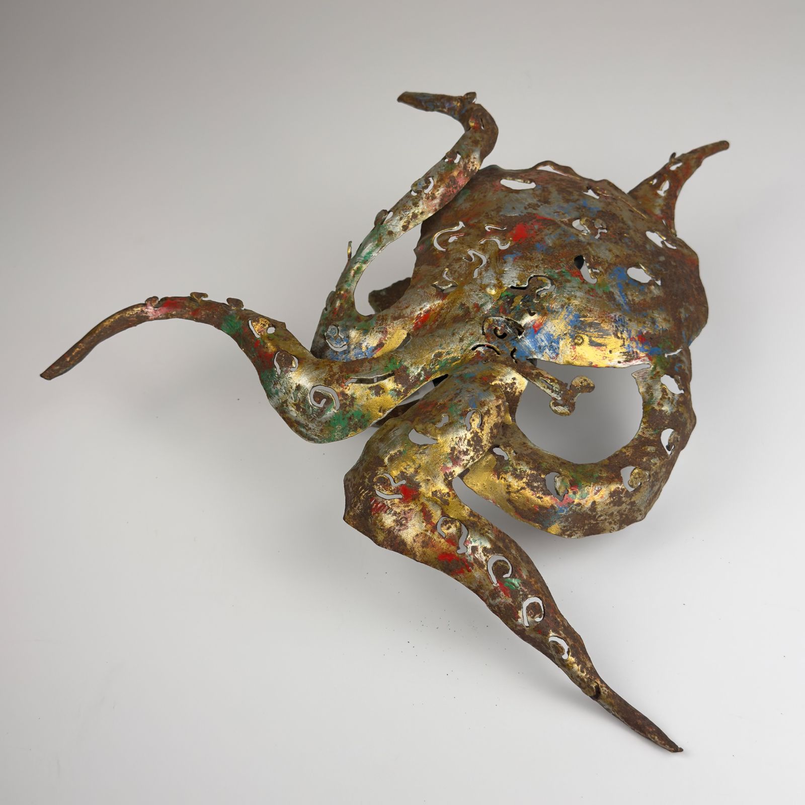 photo vintage Original Metal Brutalist Wall Lamp Octopus By Salvino Marsura, Italy 1980s