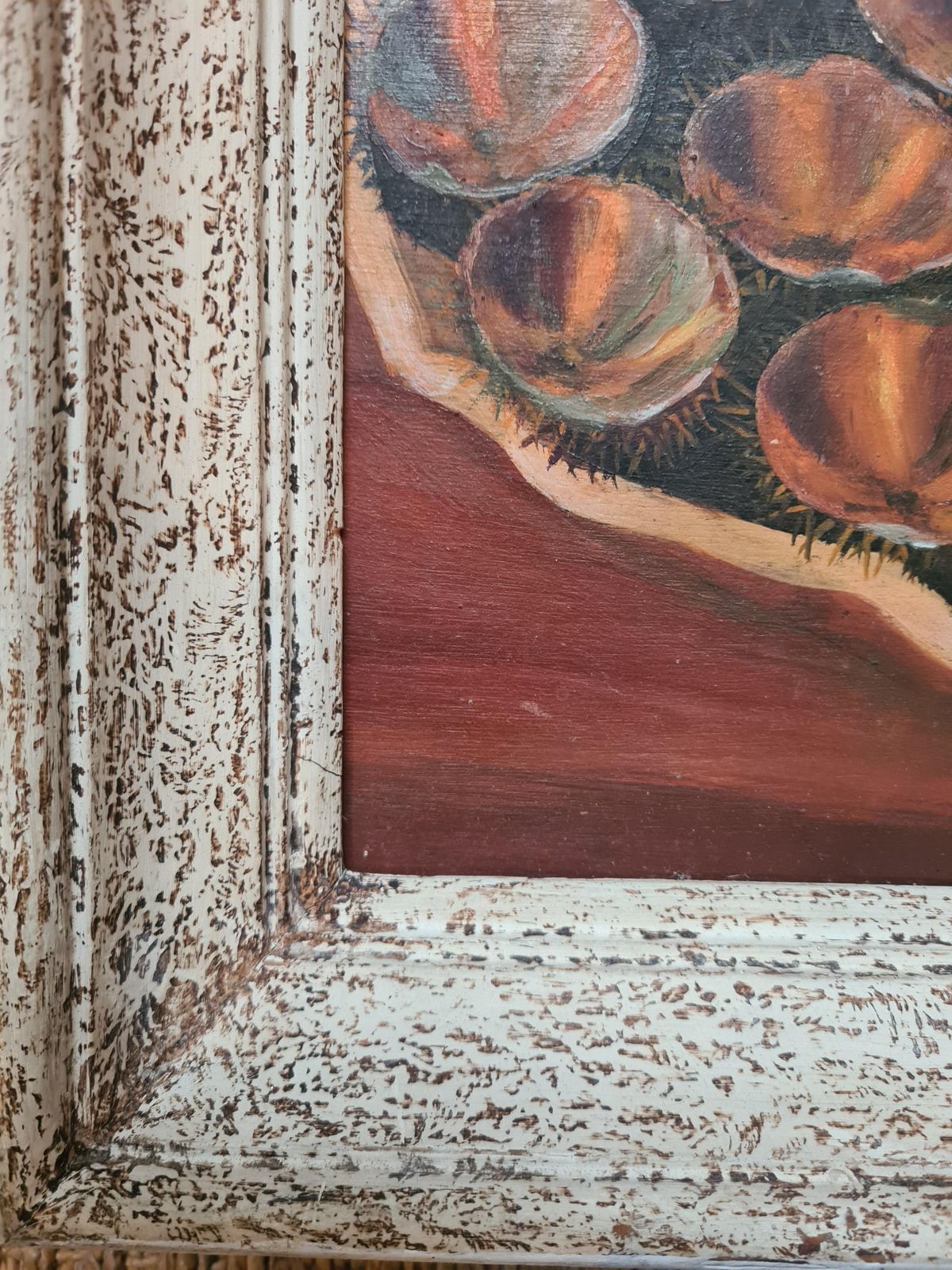 Les Oursins Still Life Painting, Oil On Board, Mid 20th Century, 1972 By A Papinaud photo vintage