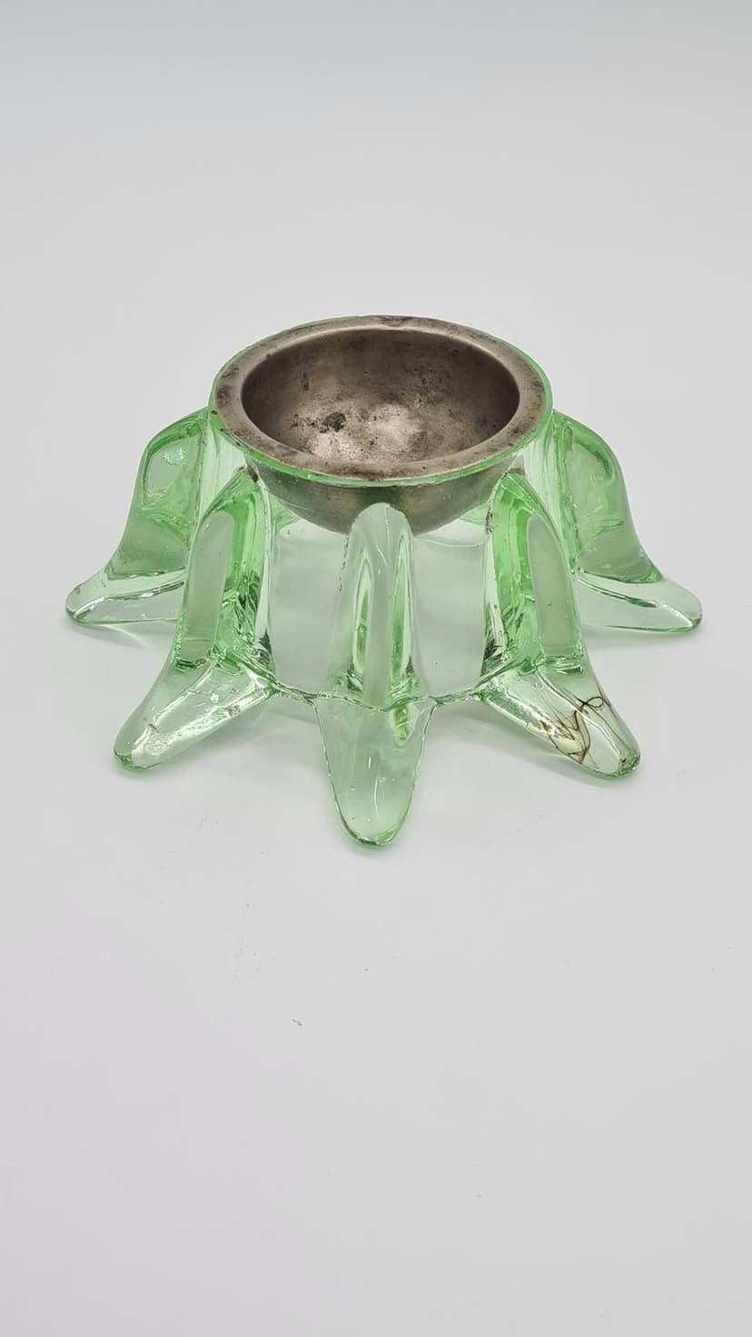 Ashtray, Green Glass, Metal, Czechoslovakia, 1960s. photo Home Decor