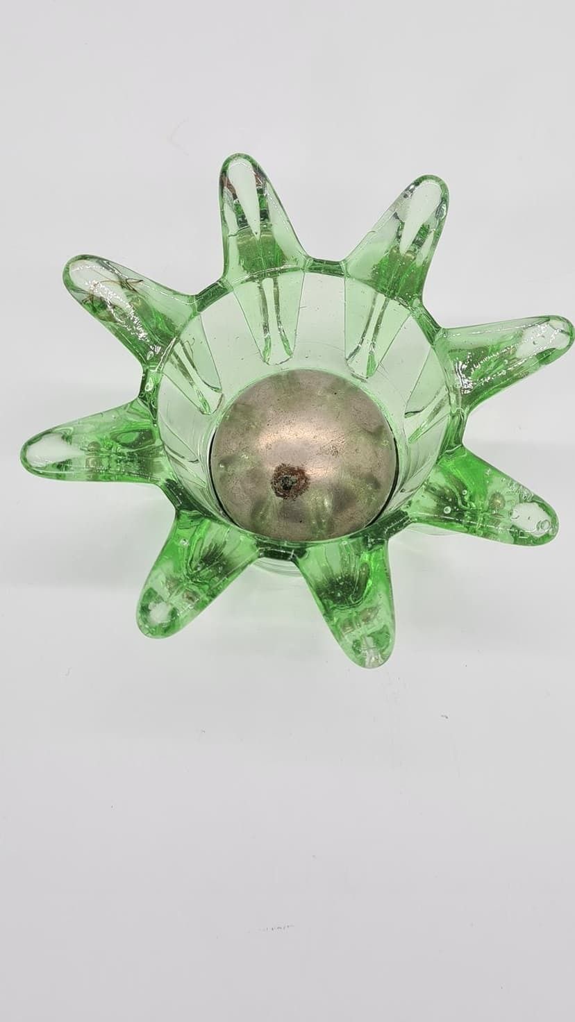 Ashtray, Green Glass, Metal, Czechoslovakia, 1960s. photo 72.0