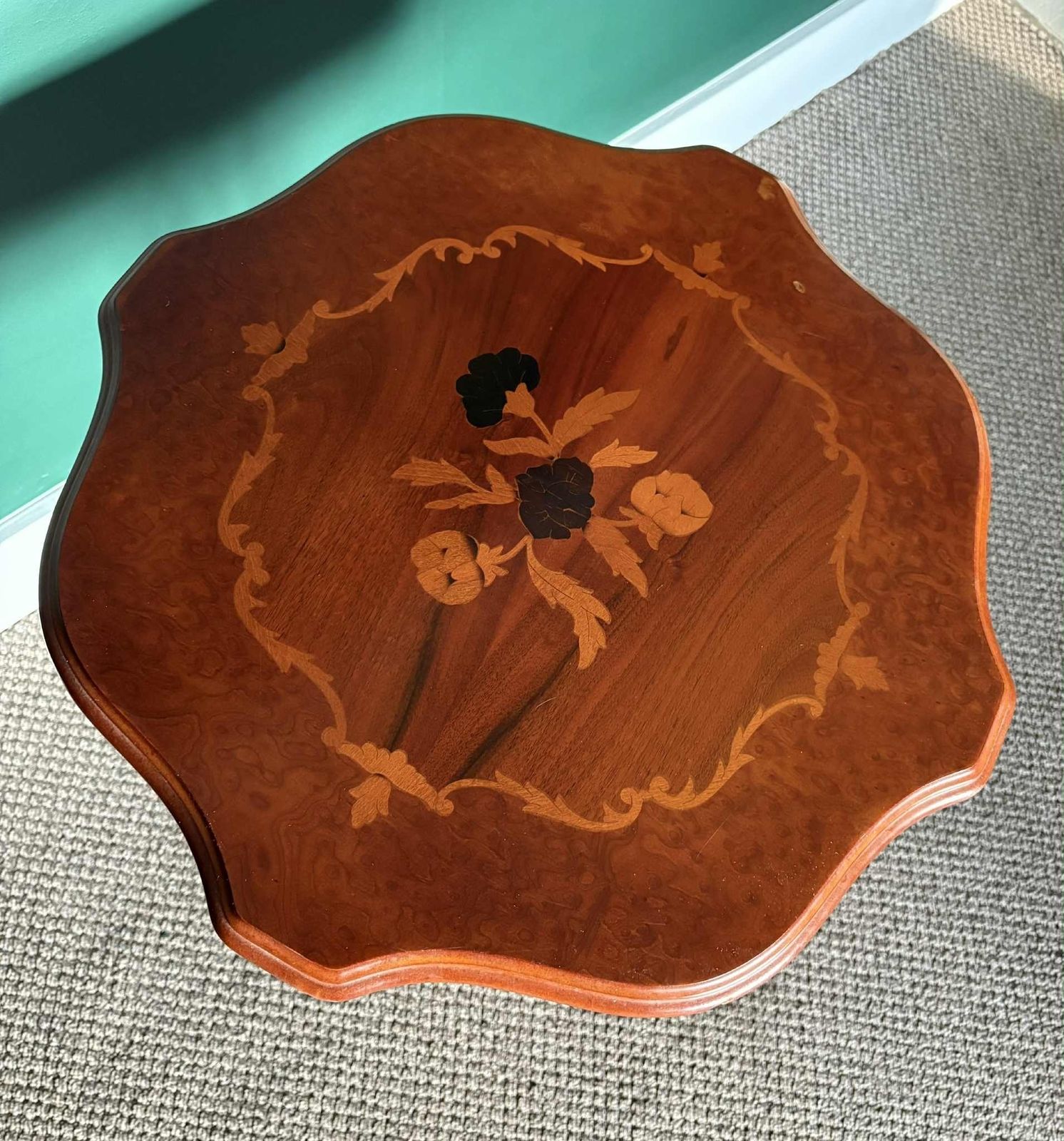 Antique Marquetry Tripod Side Table With Floral Inlay photo Furniture