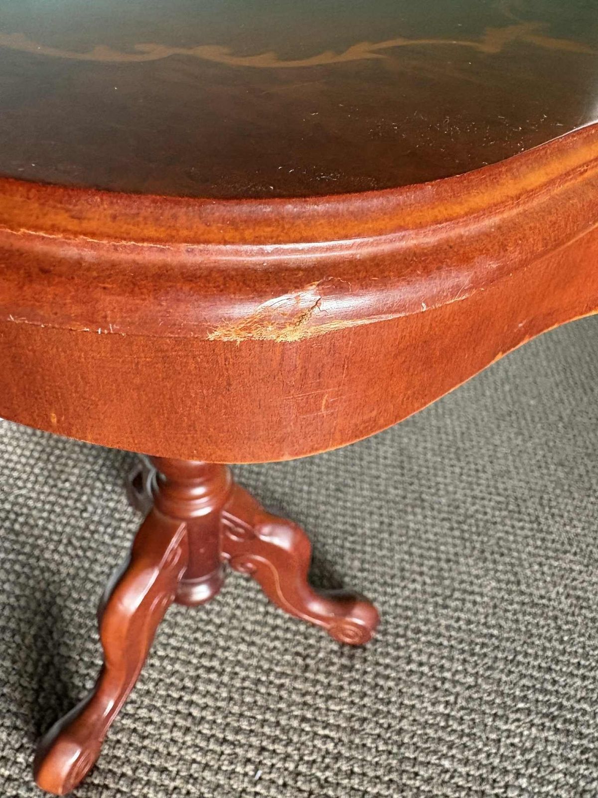 Antique Marquetry Tripod Side Table With Floral Inlay photo vinterior