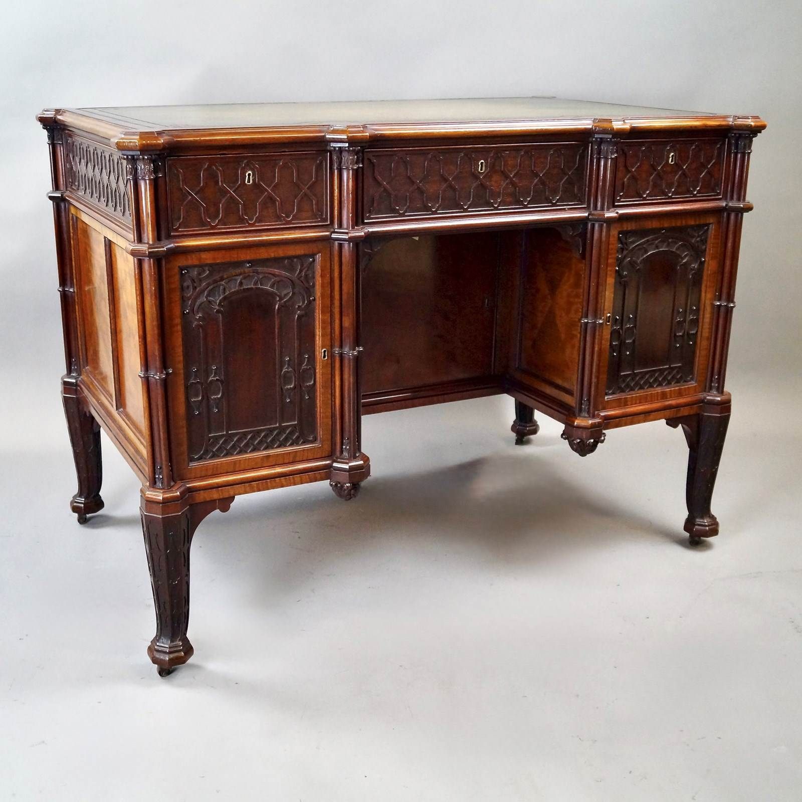 A Superb Chippendale Design Mahogany Gothic Revival Desk photo Furniture